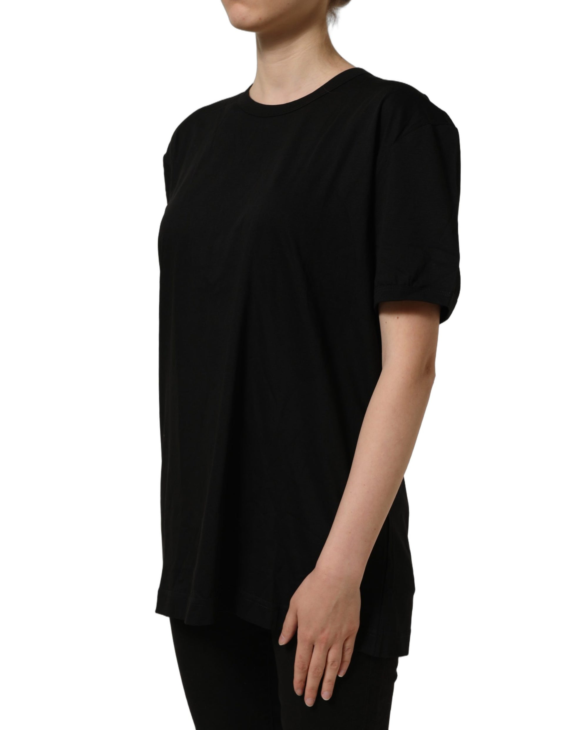 Black Cotton Crew Neck Short Sleeve T-shirt