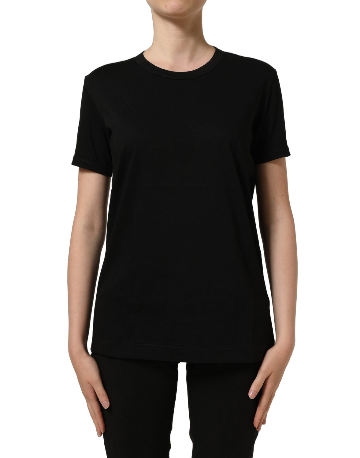 Black Cotton Crew Neck Short Sleeves T-shirt