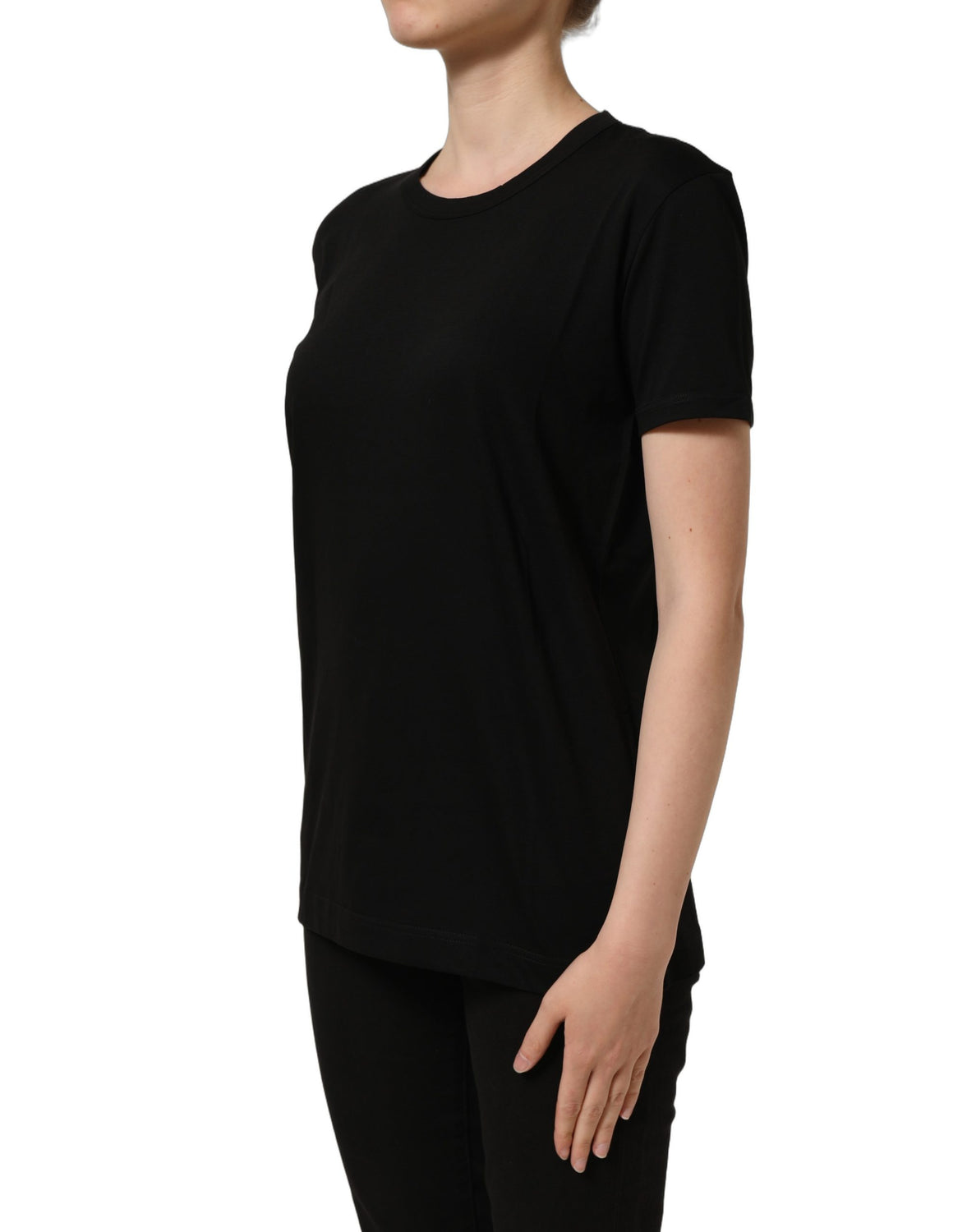 Black Cotton Crew Neck Short Sleeves T-shirt