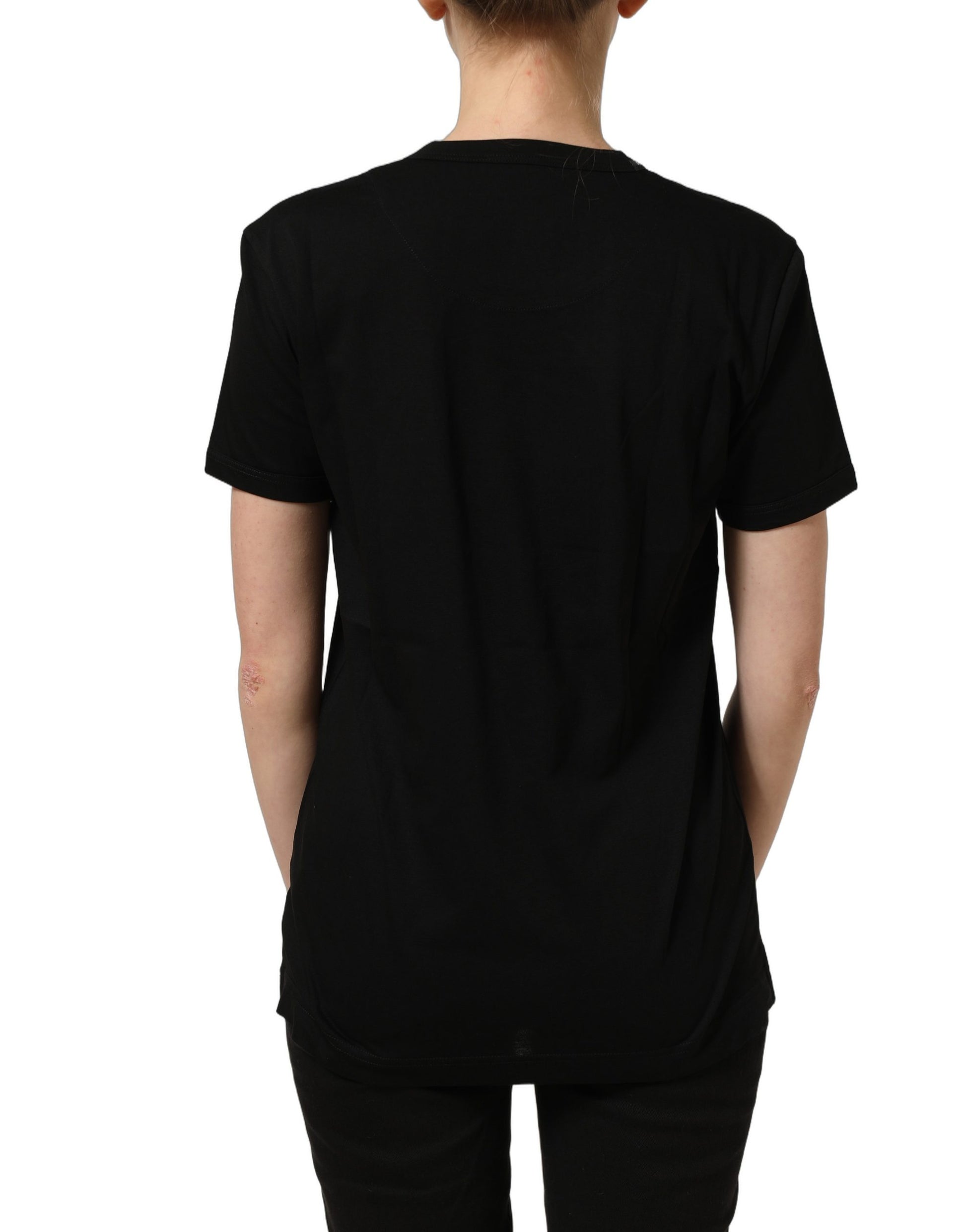 Black Cotton Crew Neck Short Sleeves T-shirt