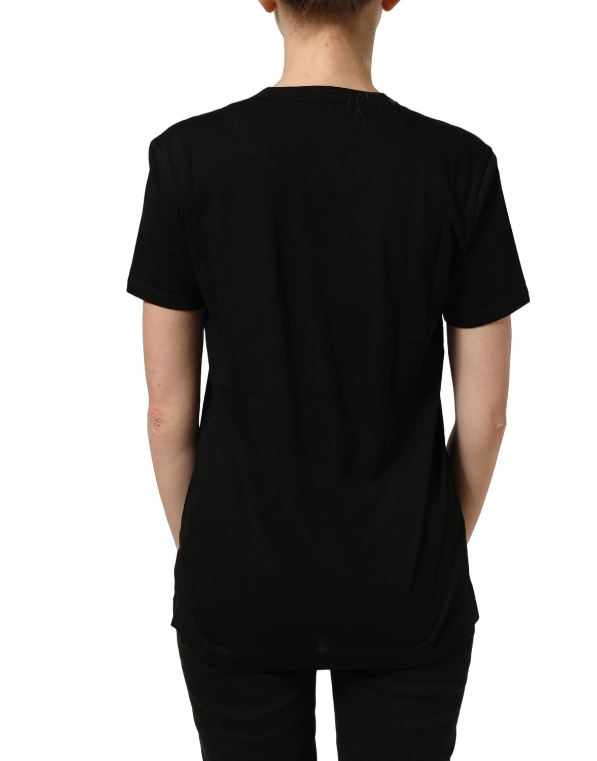 Black Cotton Crew Neck Short Sleeves T-shirt
