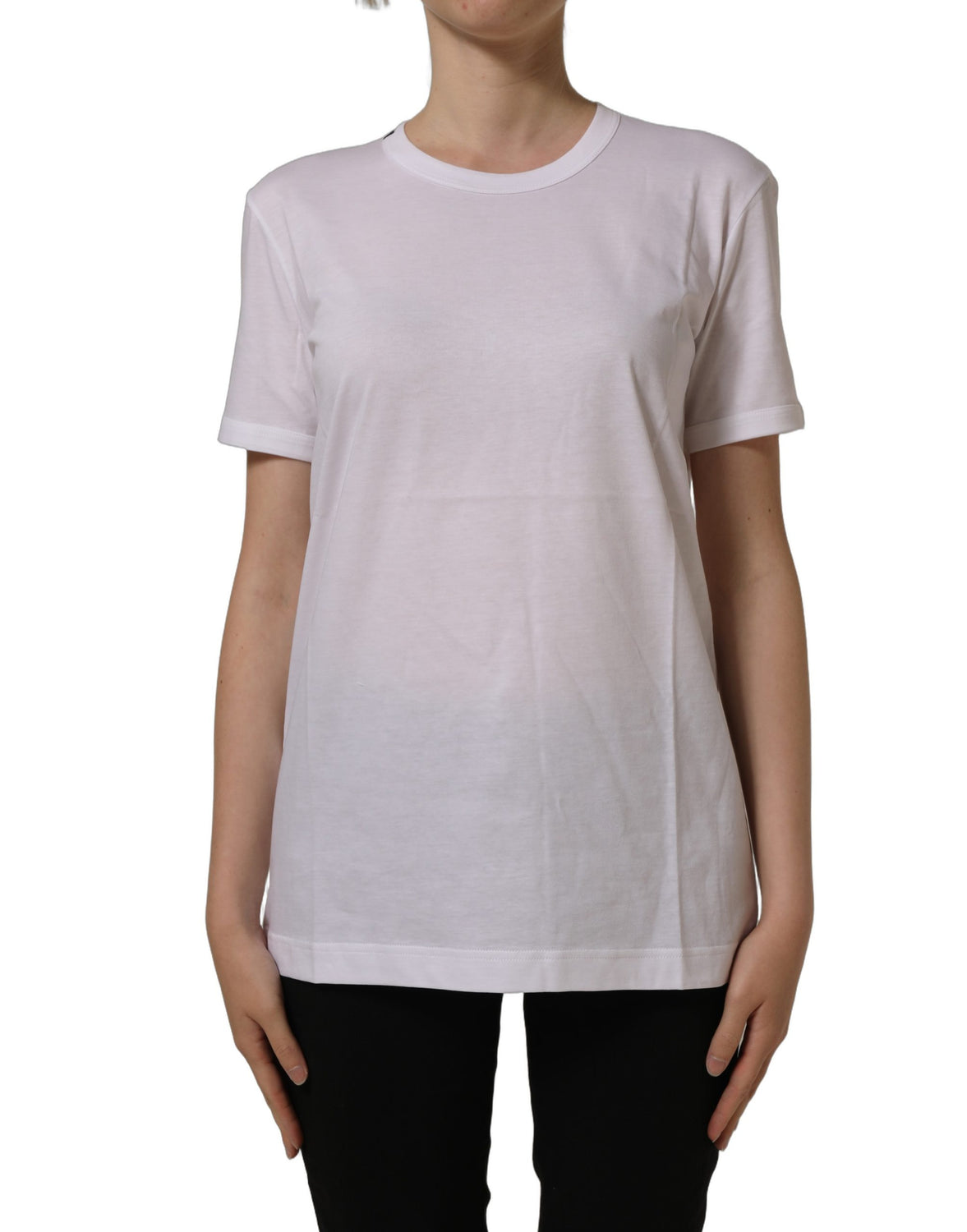 White Cotton Crew Neck Short Sleeves T-shirt