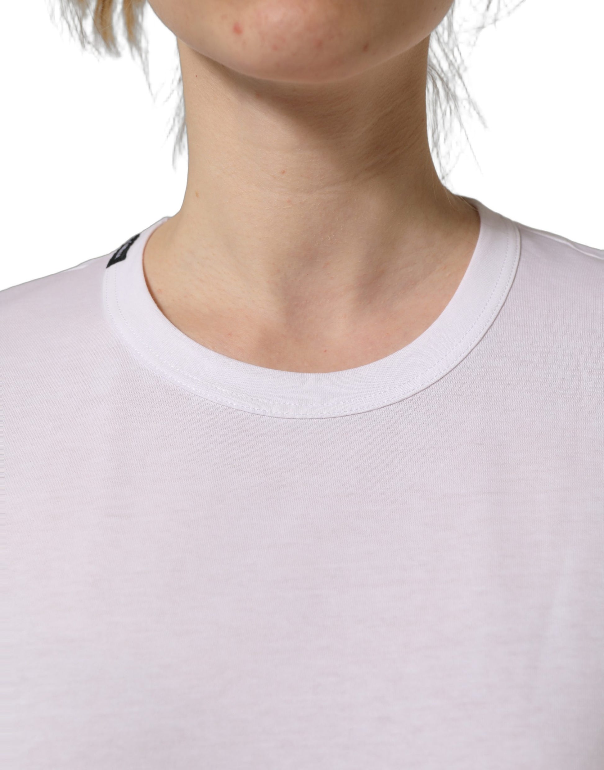 White Cotton Crew Neck Short Sleeves T-shirt