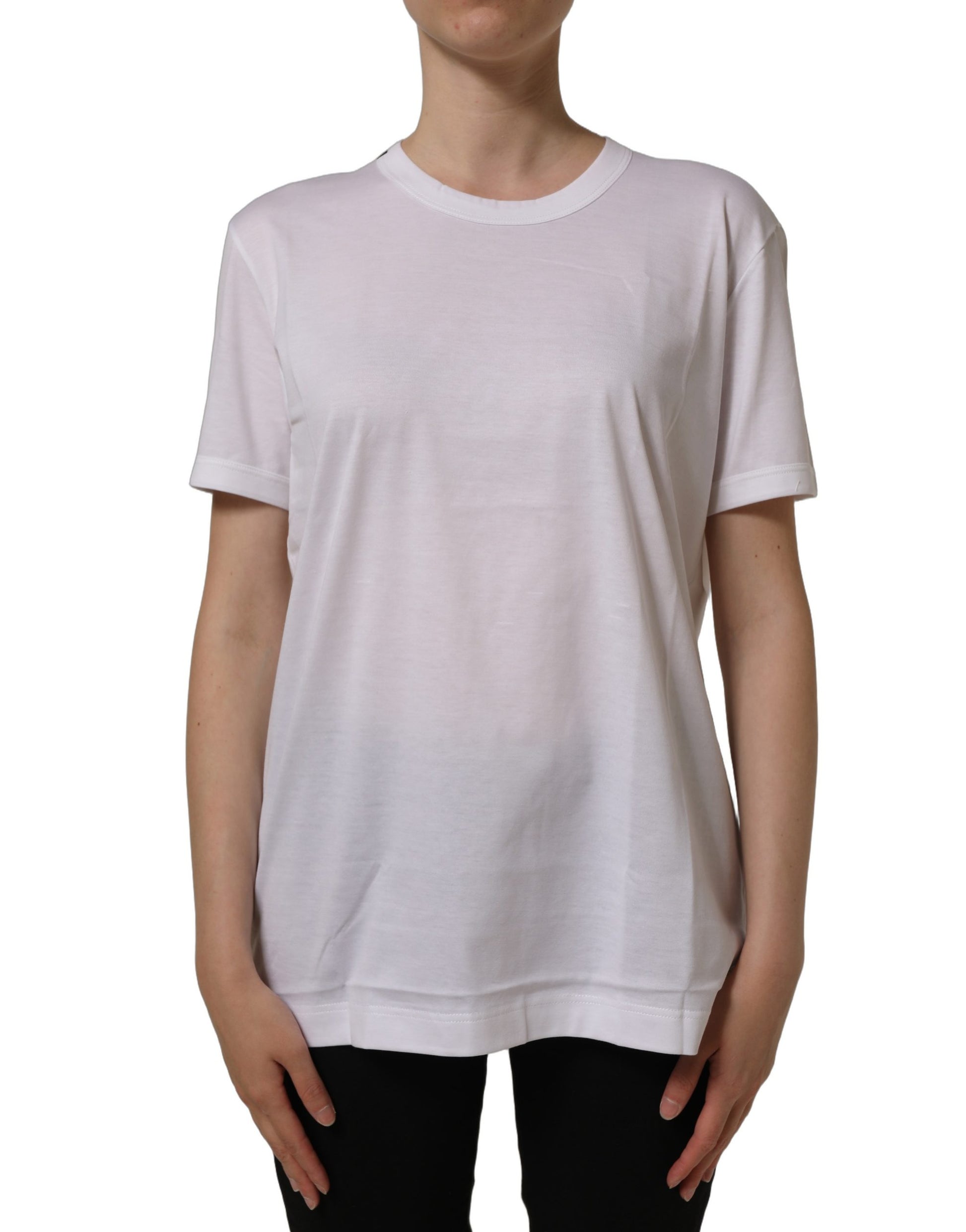 White Cotton Crew Neck Short Sleeves T-shirt