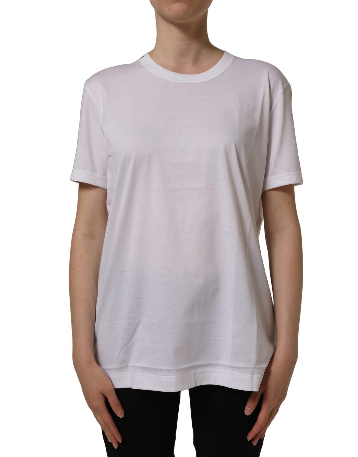 White Cotton Crew Neck Short Sleeves T-shirt
