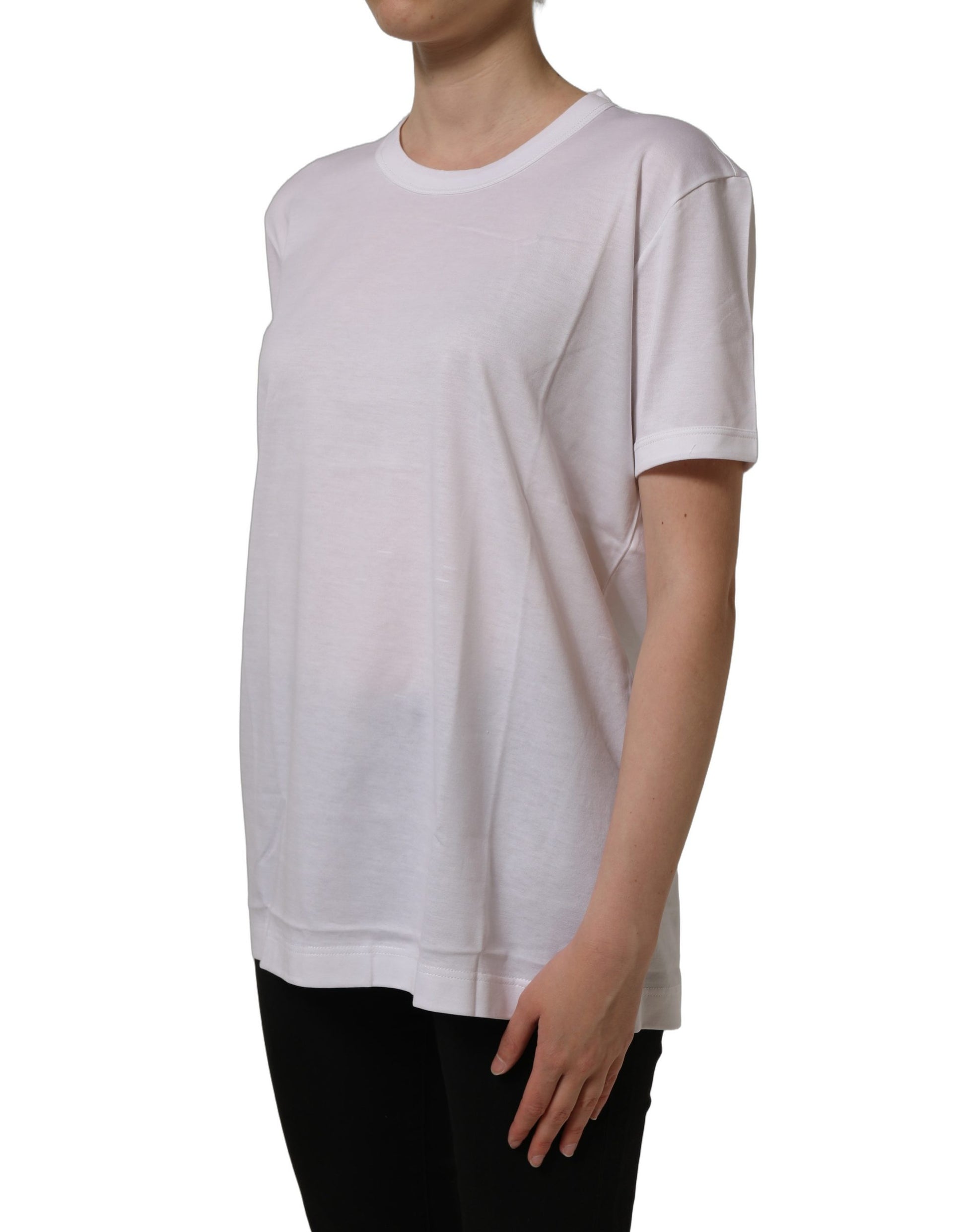 White Cotton Crew Neck Short Sleeves T-shirt