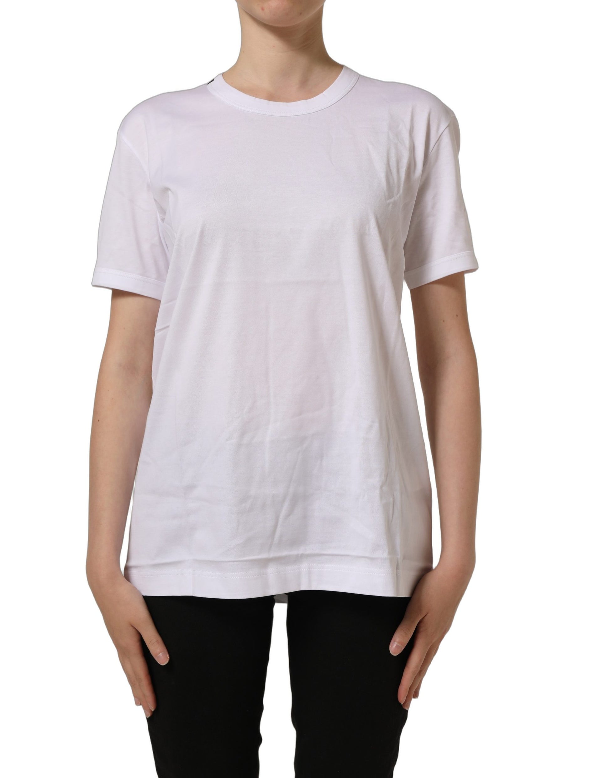 White Cotton Crew Neck Short Sleeves T-shirt