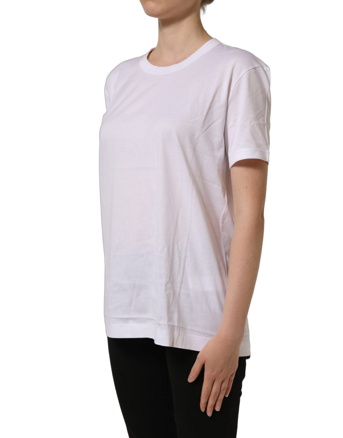 White Cotton Crew Neck Short Sleeves T-shirt