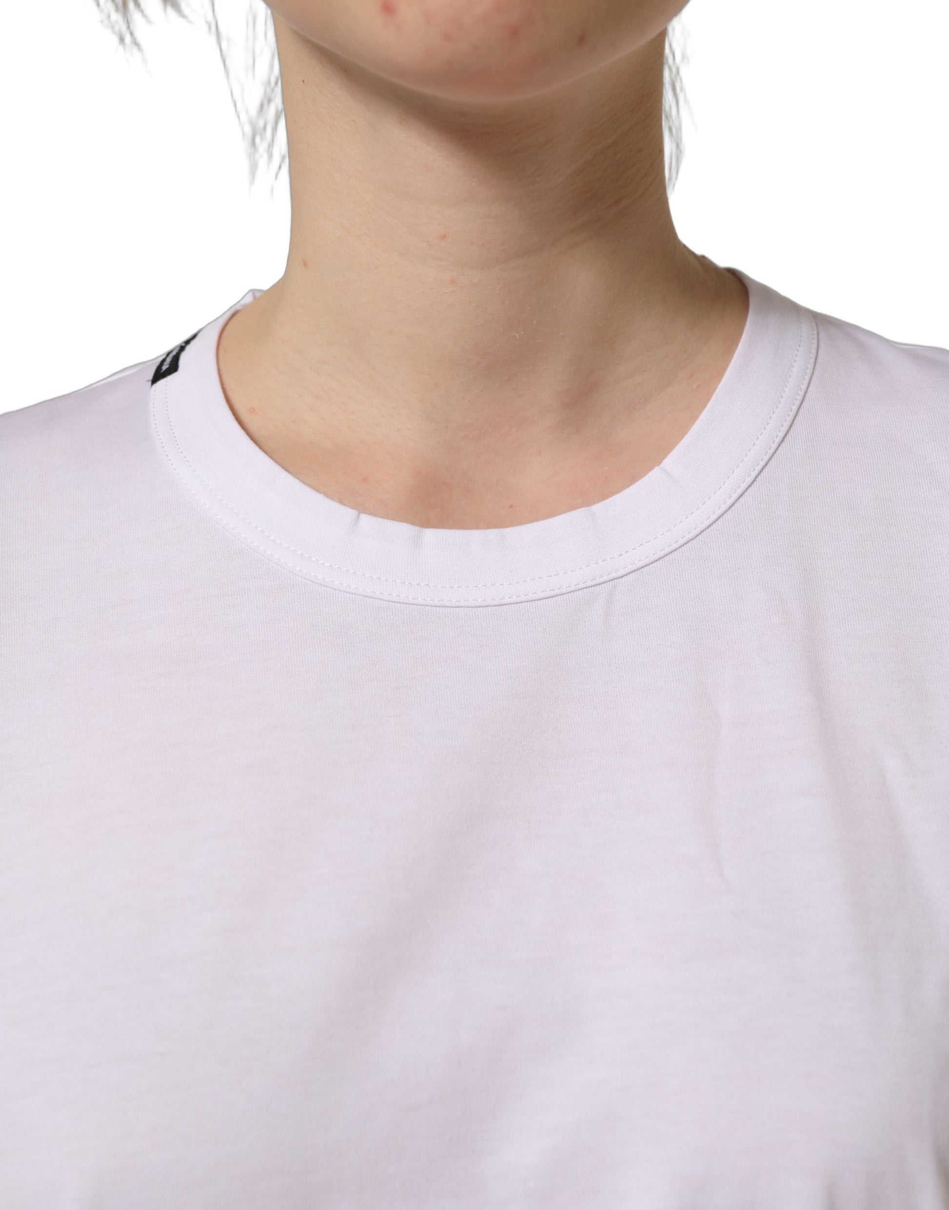 White Cotton Crew Neck Short Sleeves T-shirt