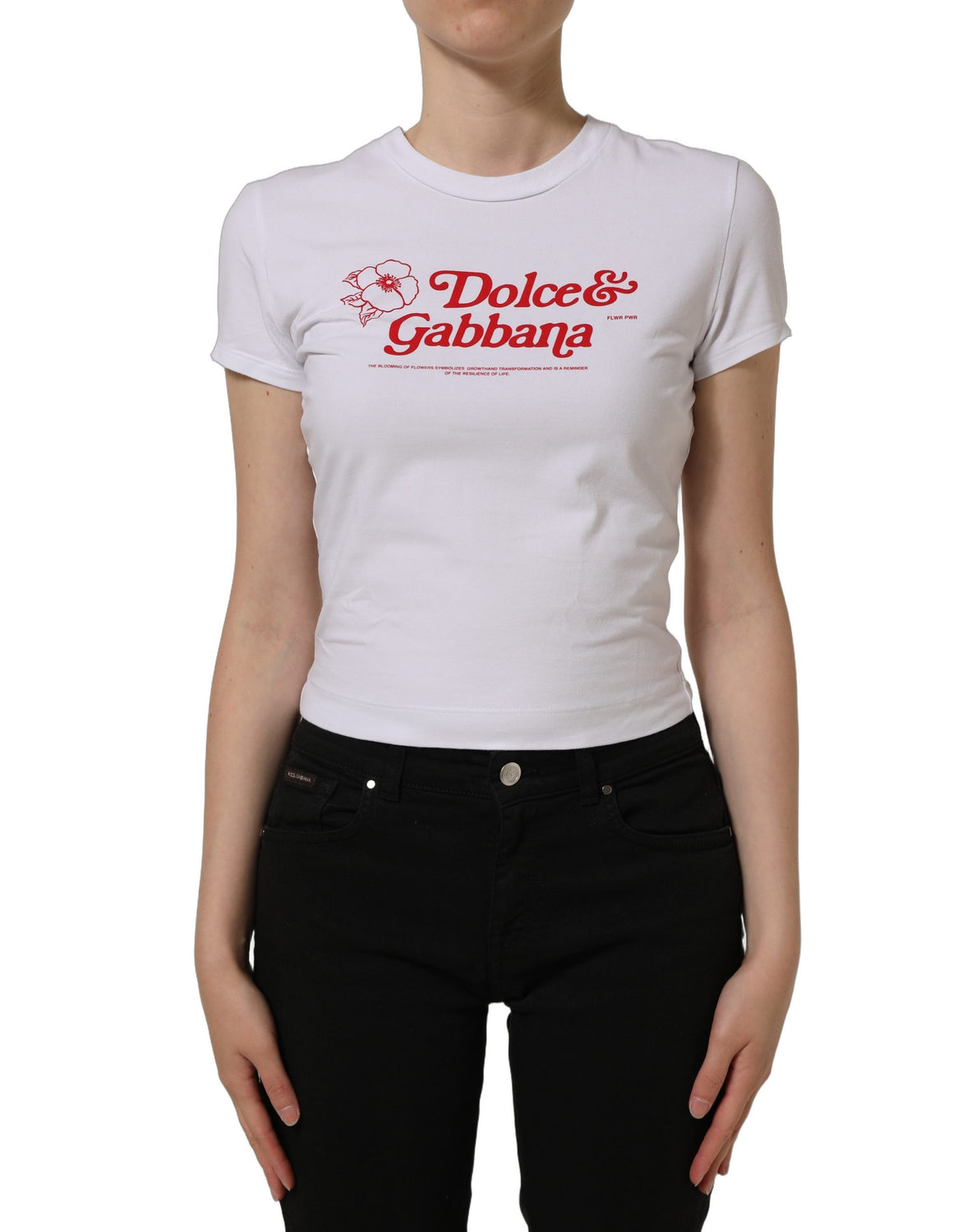 White Floral Logo Print Crew Neck T-shirt