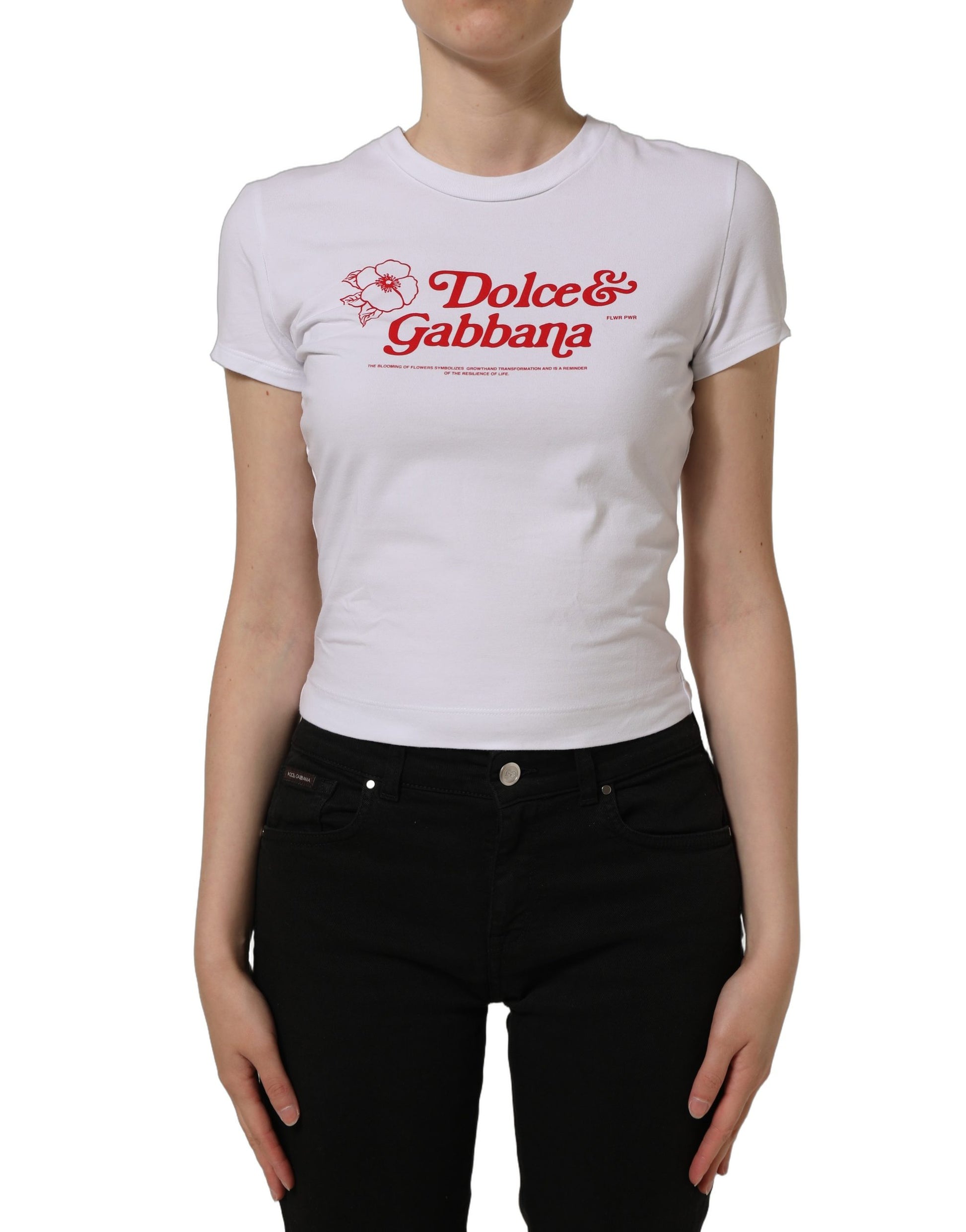 White Floral Logo Print Crew Neck T-shirt