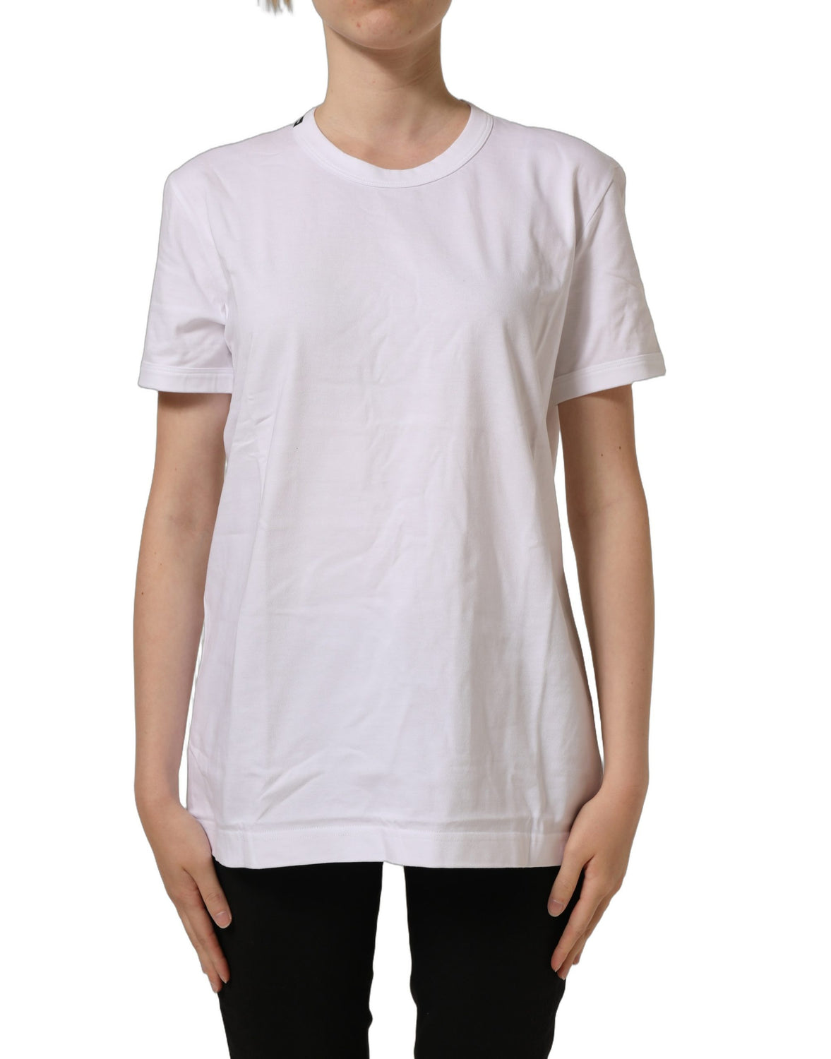 White Cotton Crew Neck Short Sleeves T-shirt