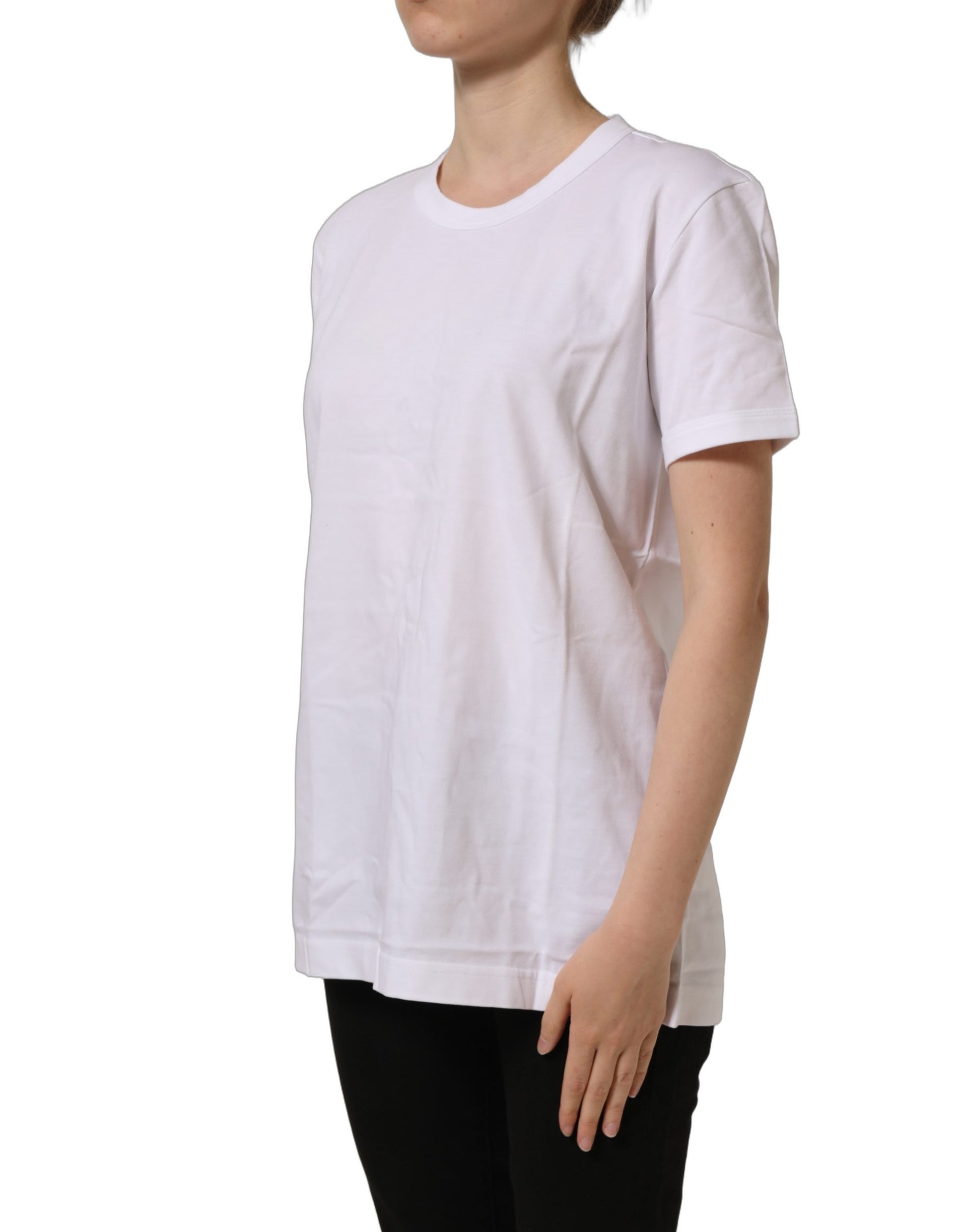 White Cotton Crew Neck Short Sleeves T-shirt