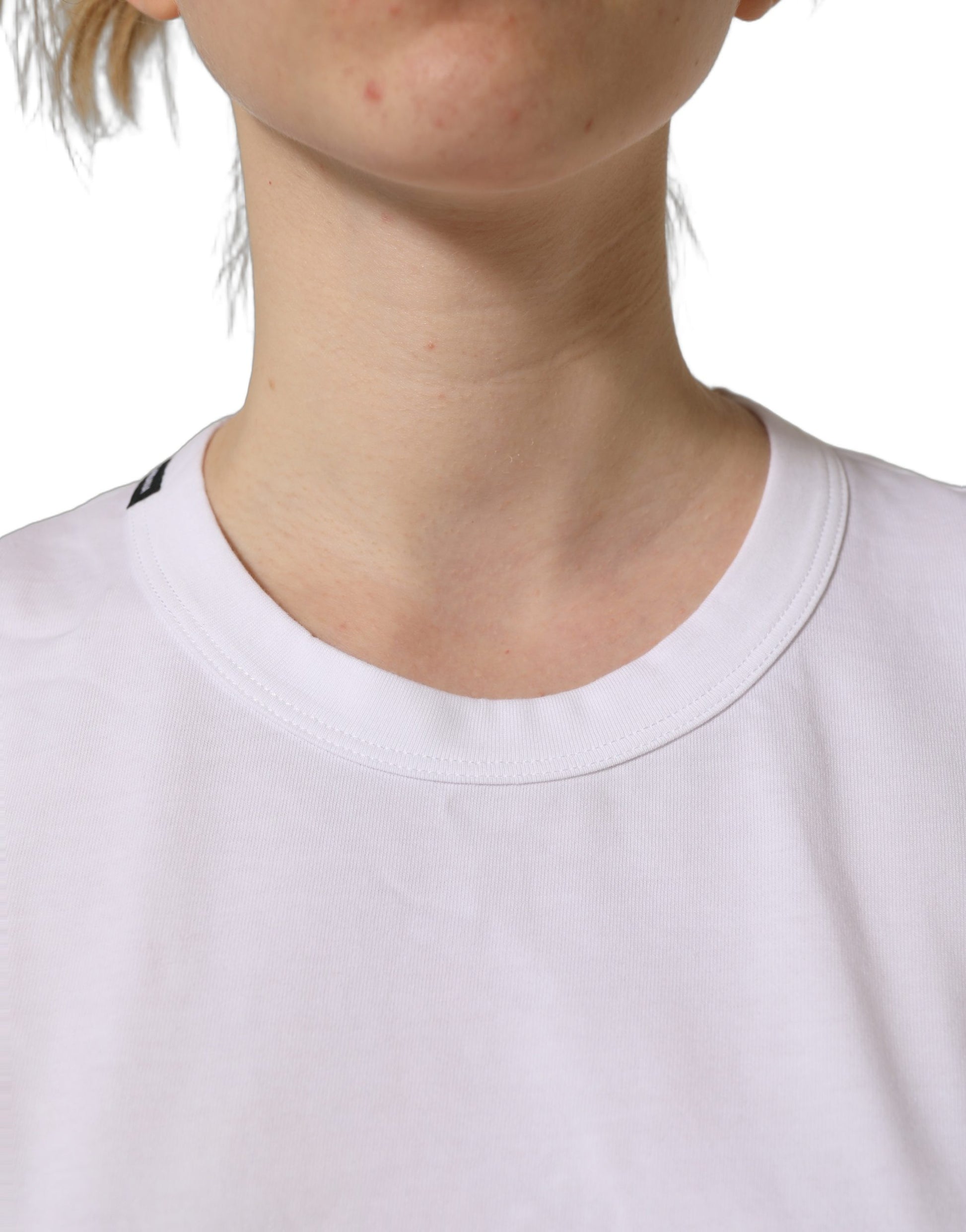 White Cotton Crew Neck Short Sleeves T-shirt
