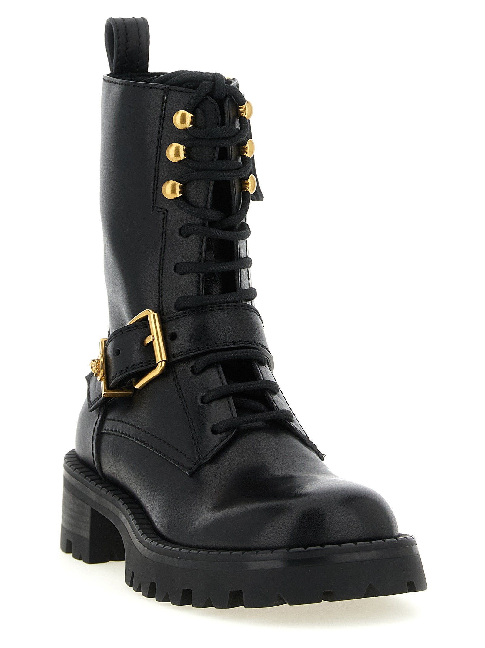 Black Calfskin Lace-Up Boots