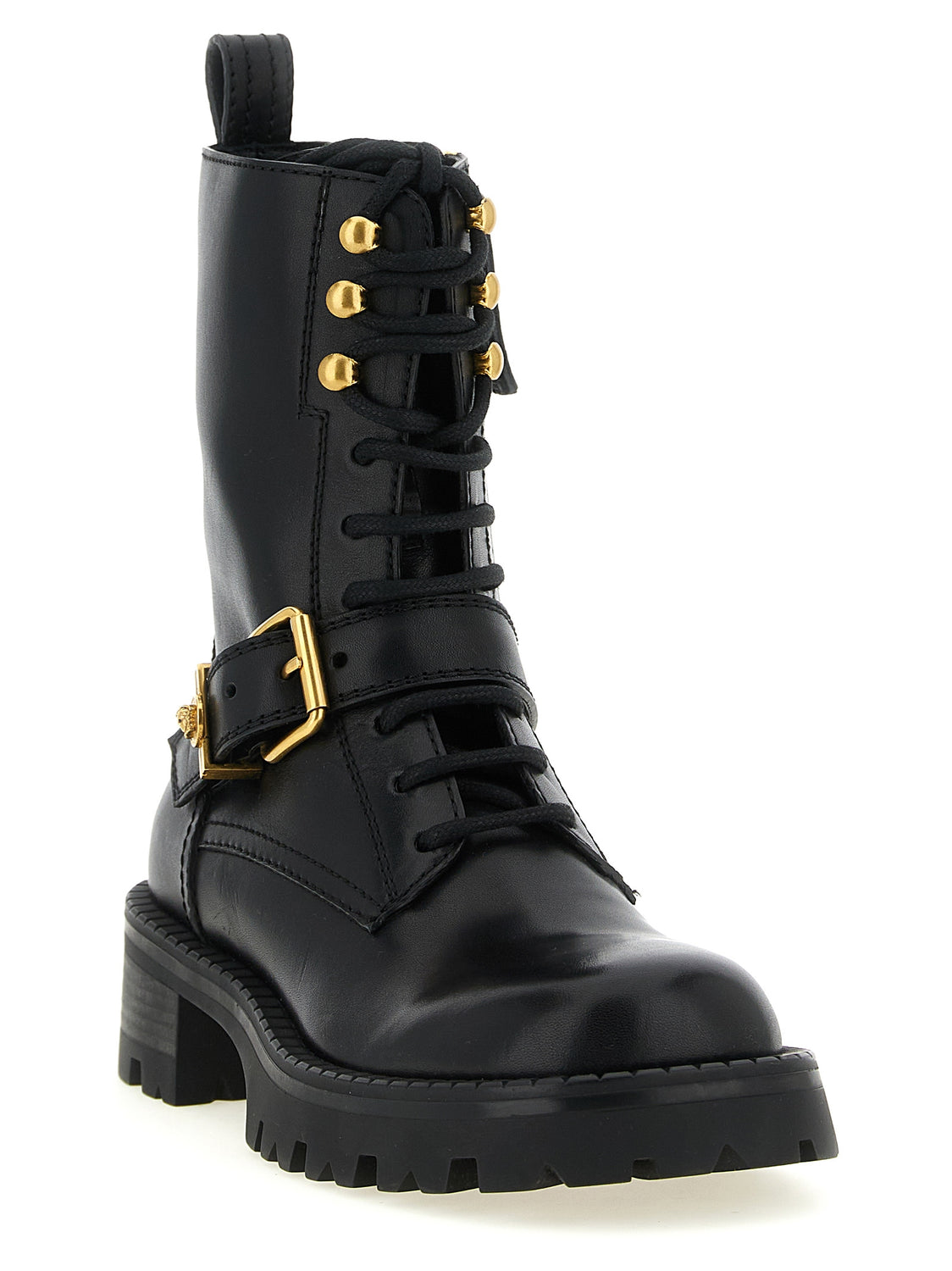 Black Calfskin Lace-Up Boots
