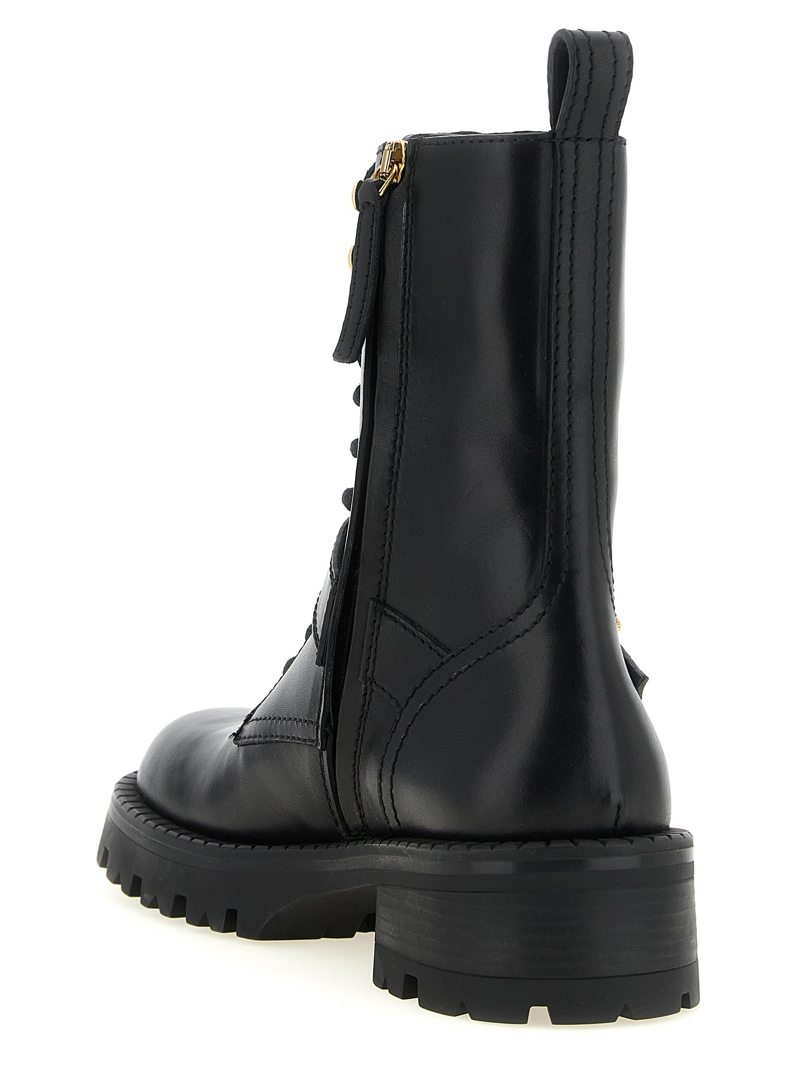 Black Calfskin Lace-Up Boots
