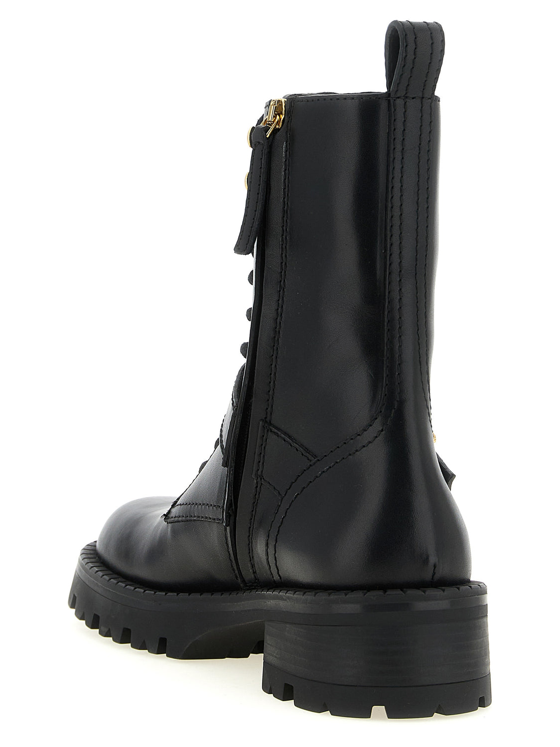 Black Calfskin Lace-Up Boots