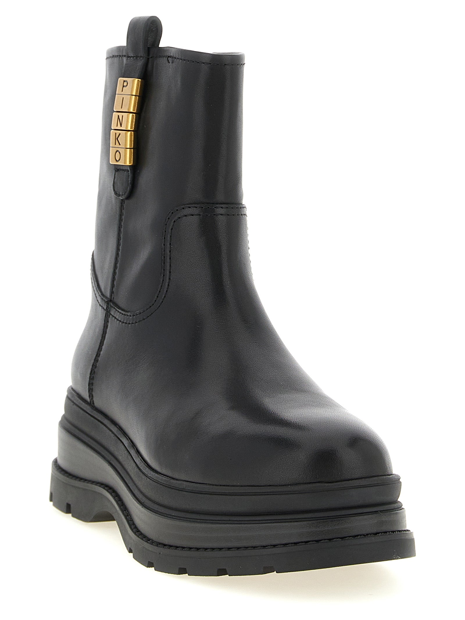 Black Cowhide Ankle Boots