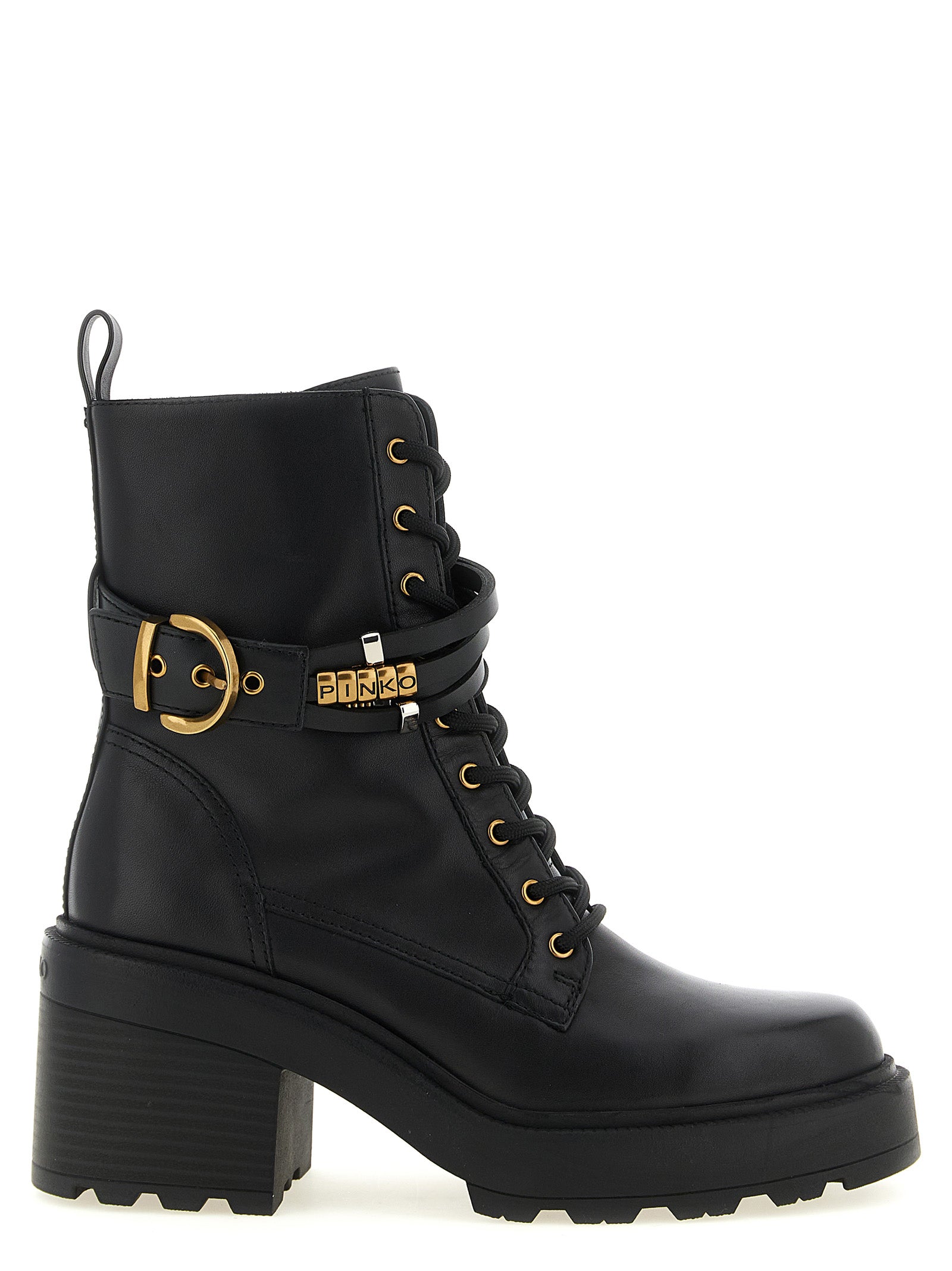 Black Cowhide Lace-Up Boots