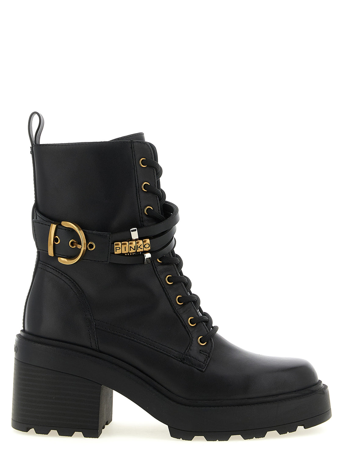 Black Cowhide Lace-Up Boots