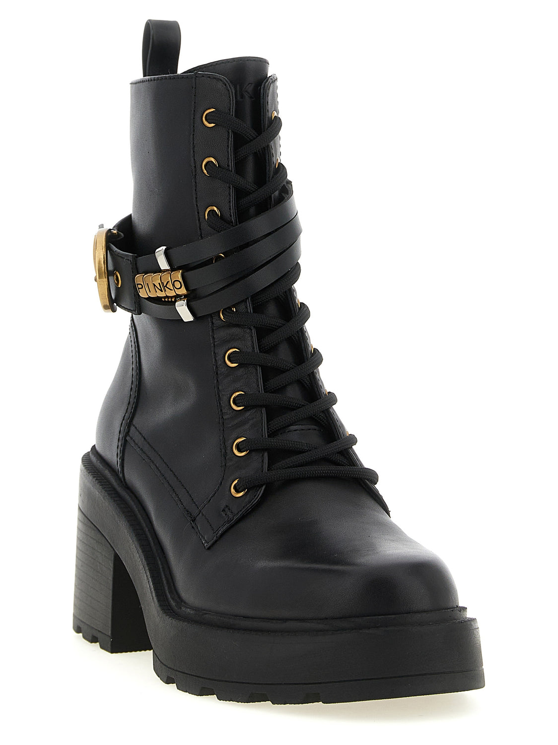Black Cowhide Lace-Up Boots