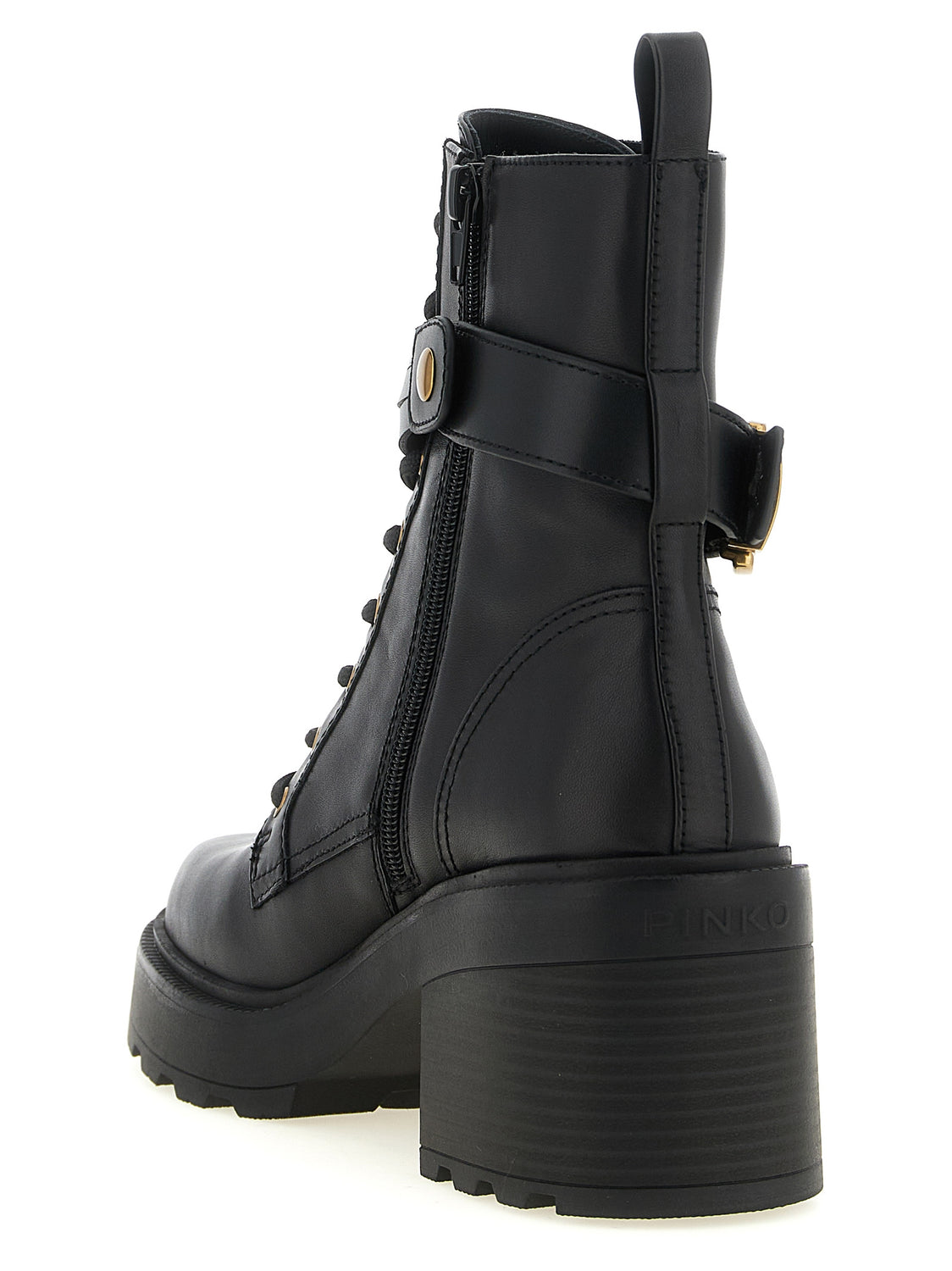 Black Cowhide Lace-Up Boots