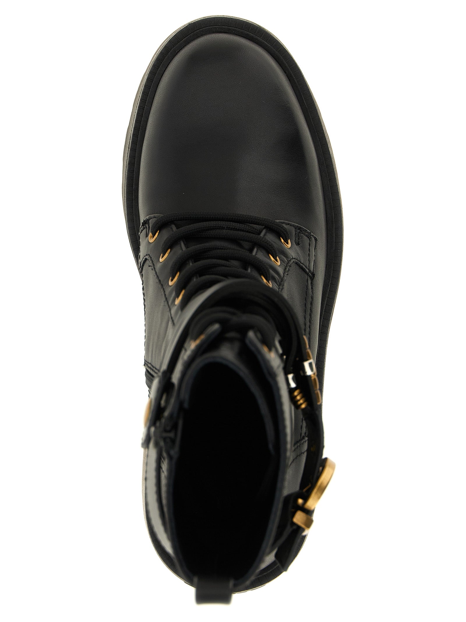 Black Cowhide Lace-Up Boots