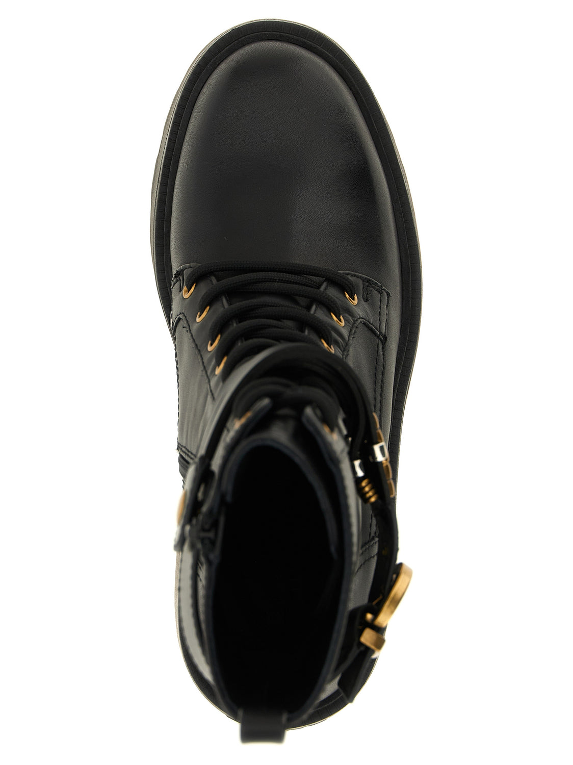 Black Cowhide Lace-Up Boots