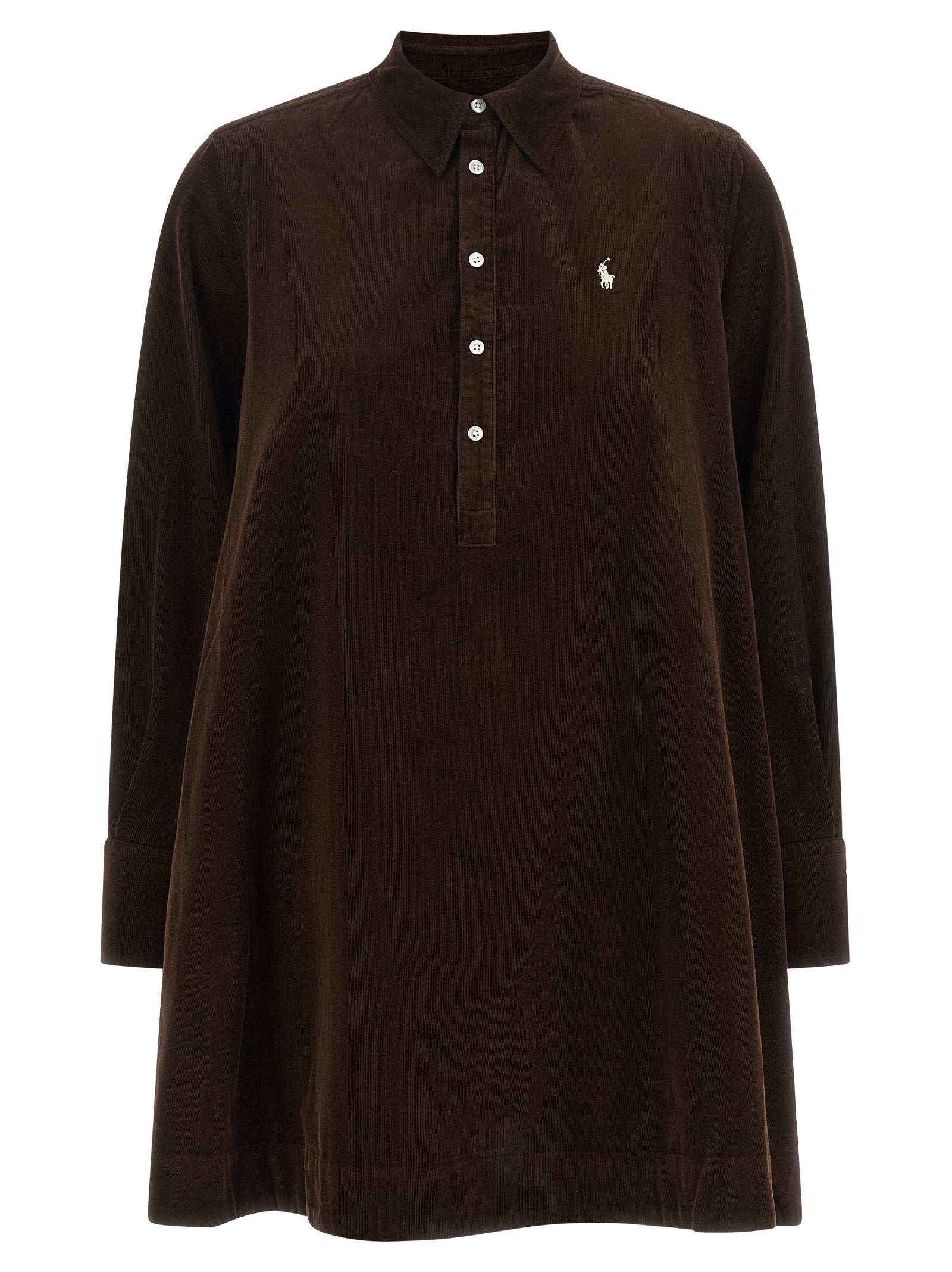 Brown Cotton Short Dress