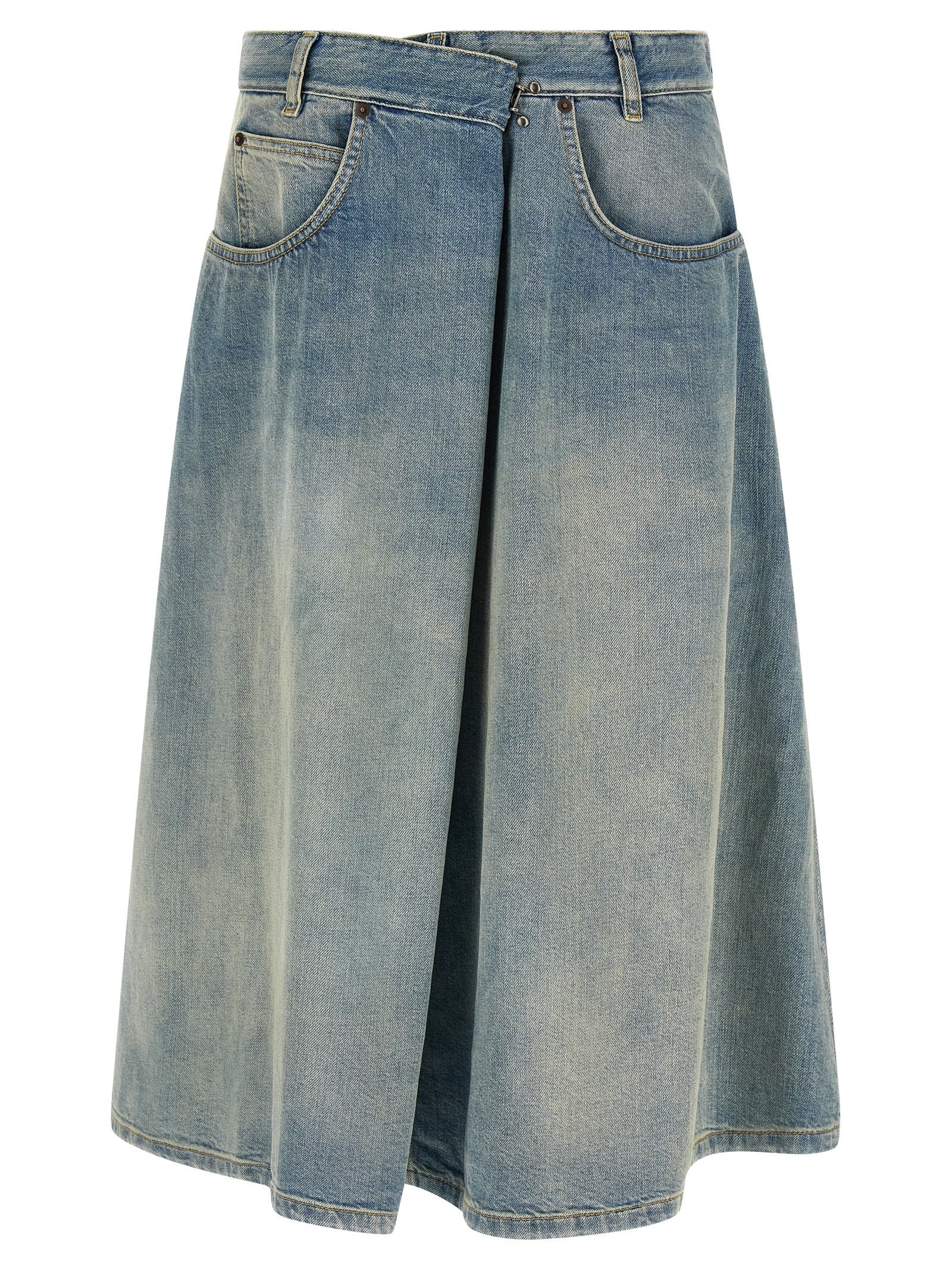 Blue Cotton Midi Skirt