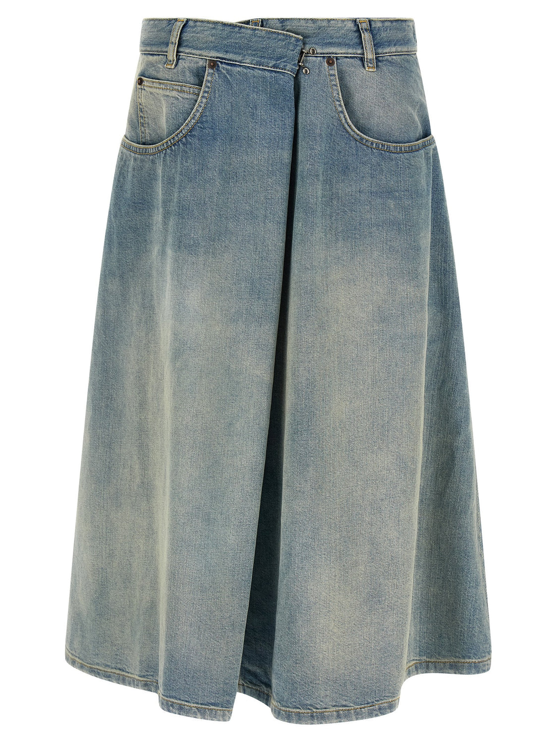 Blue Cotton Midi Skirt
