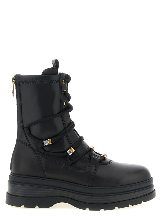 Black Cowhide Lace-Up Boots