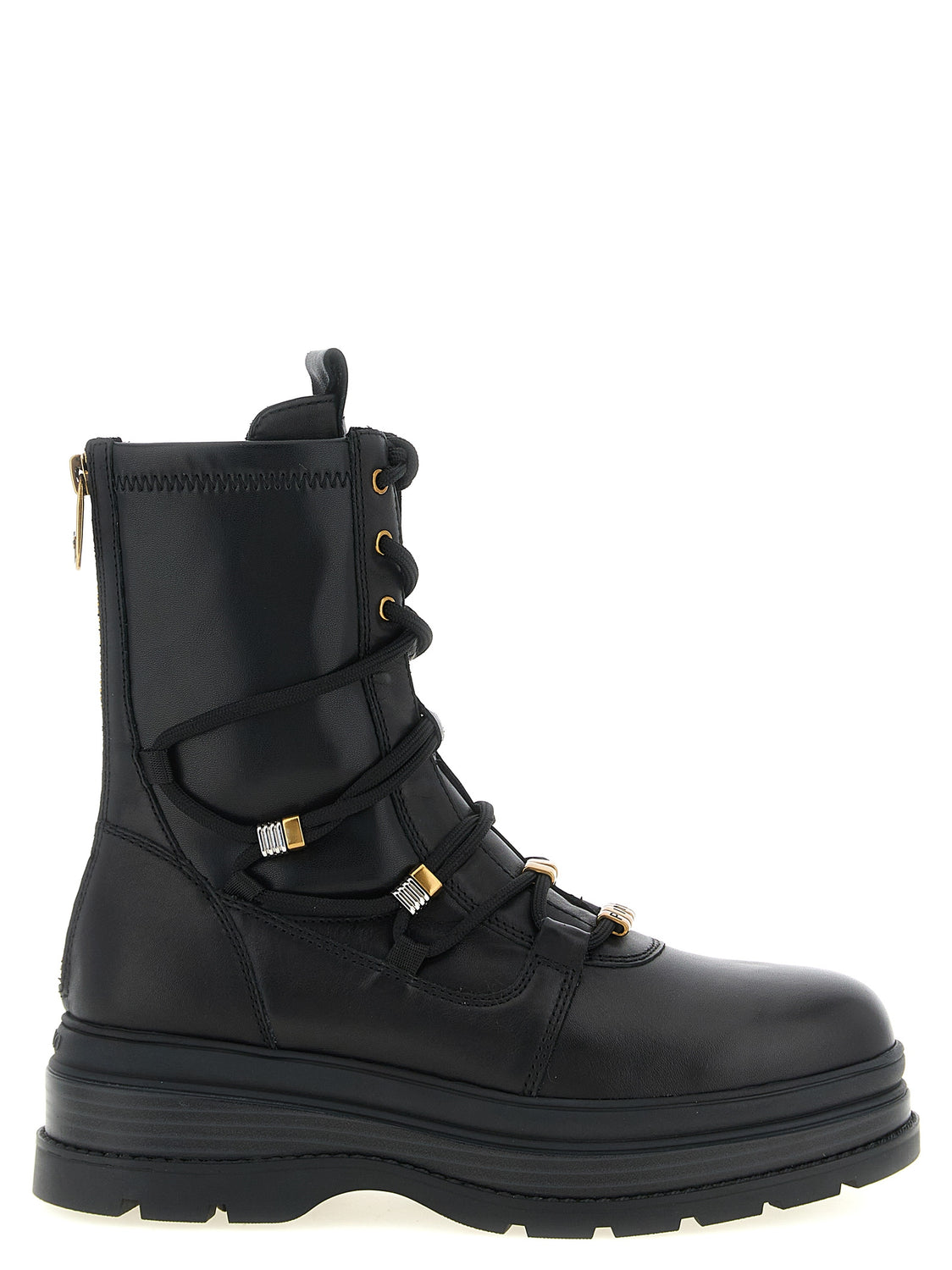 Black Cowhide Lace-Up Boots