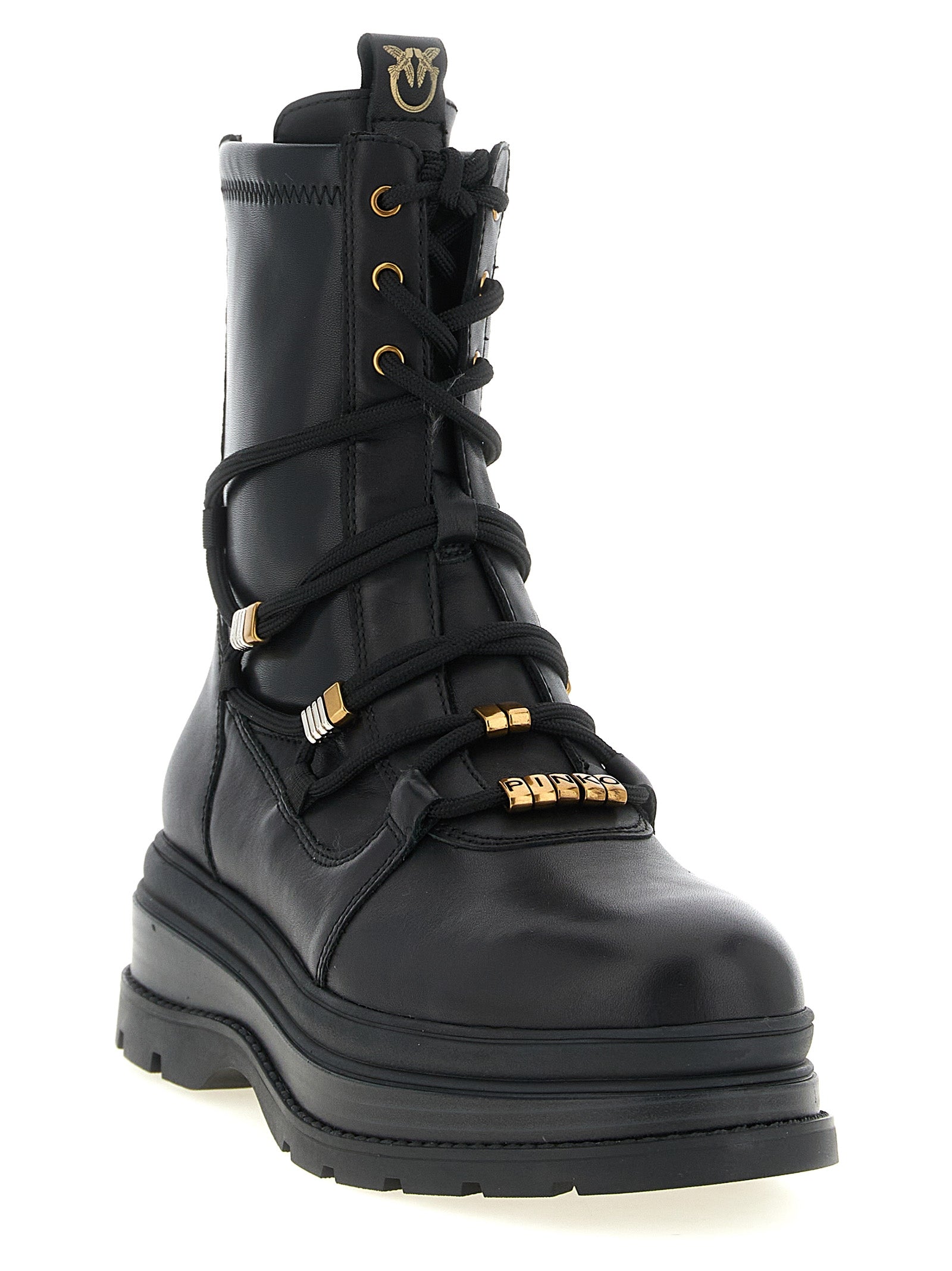 Black Cowhide Lace-Up Boots