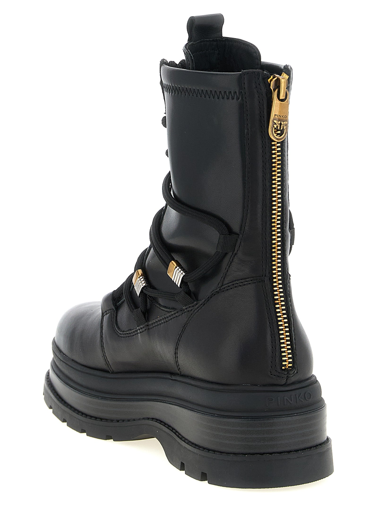 Black Cowhide Lace-Up Boots