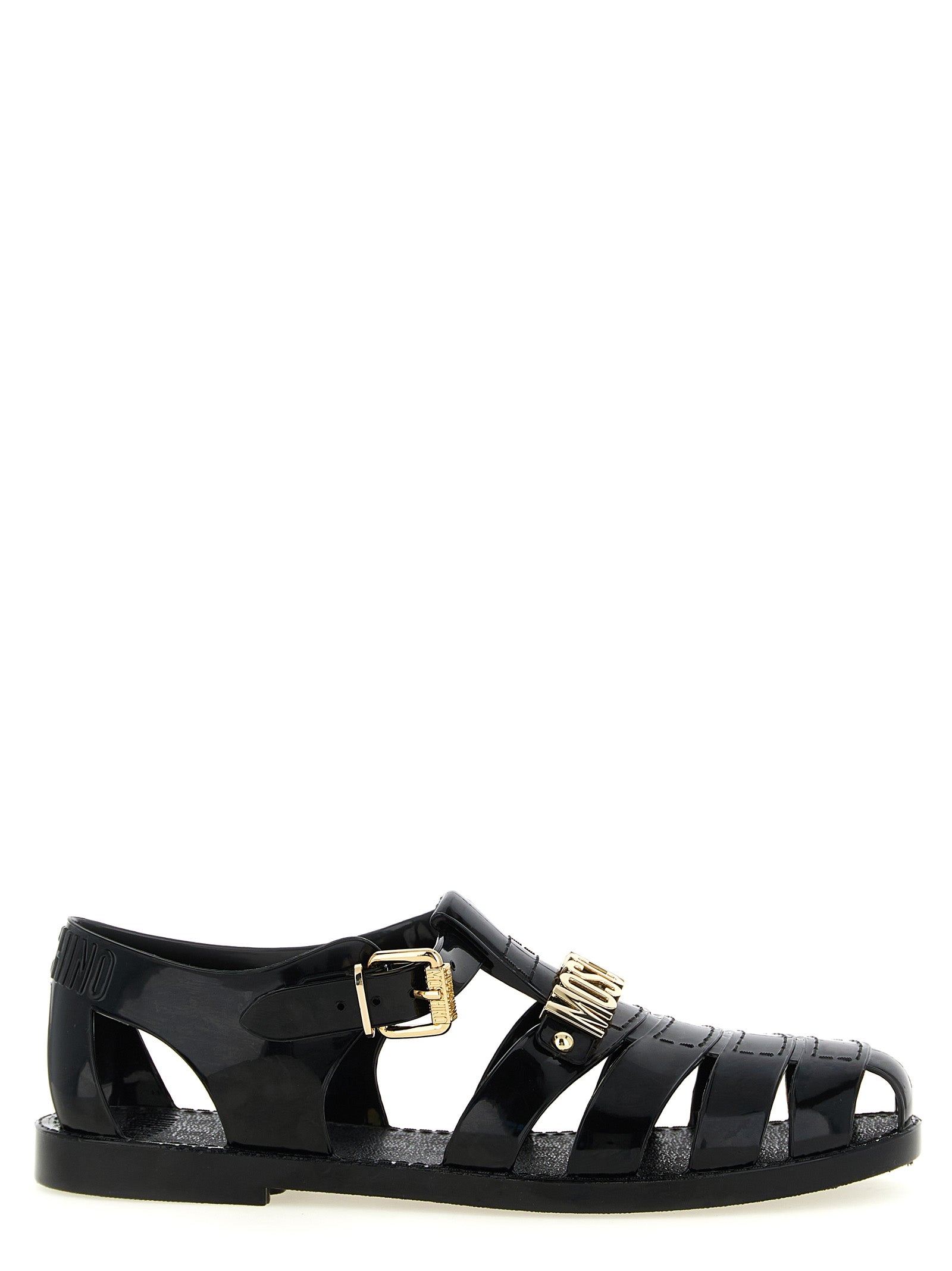 Black Pvc Flat Sandals
