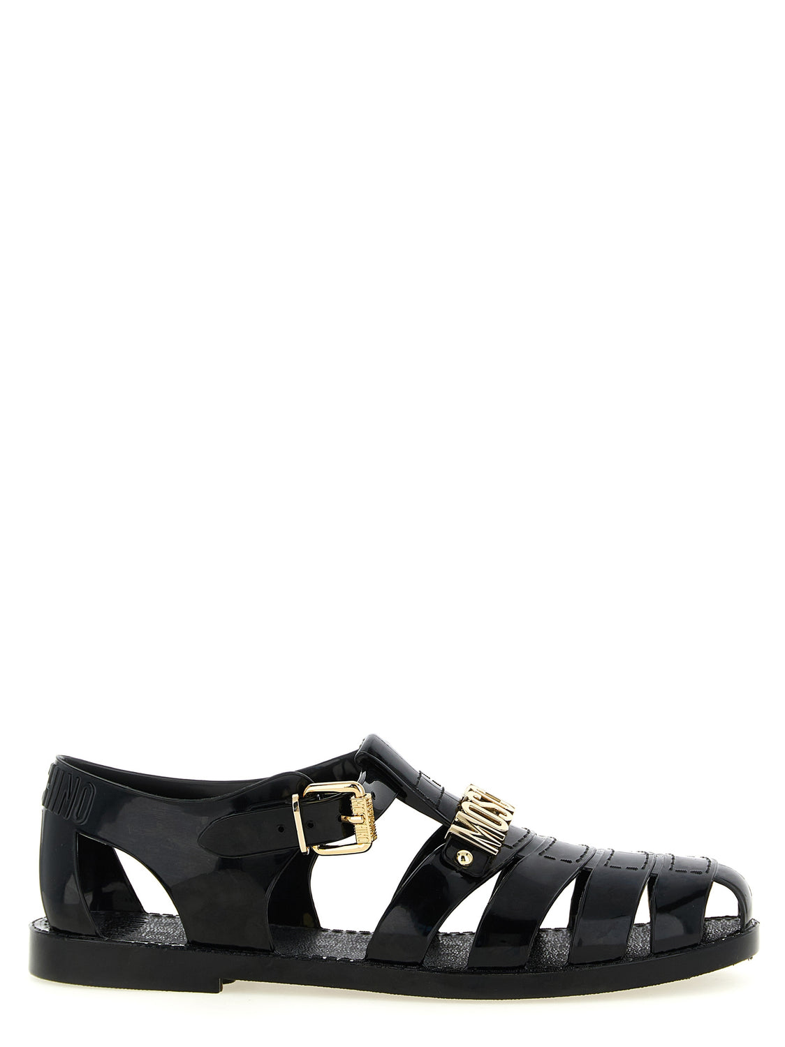 Black Pvc Flat Sandals