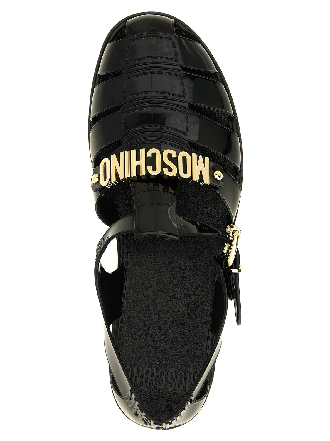 Black Pvc Flat Sandals