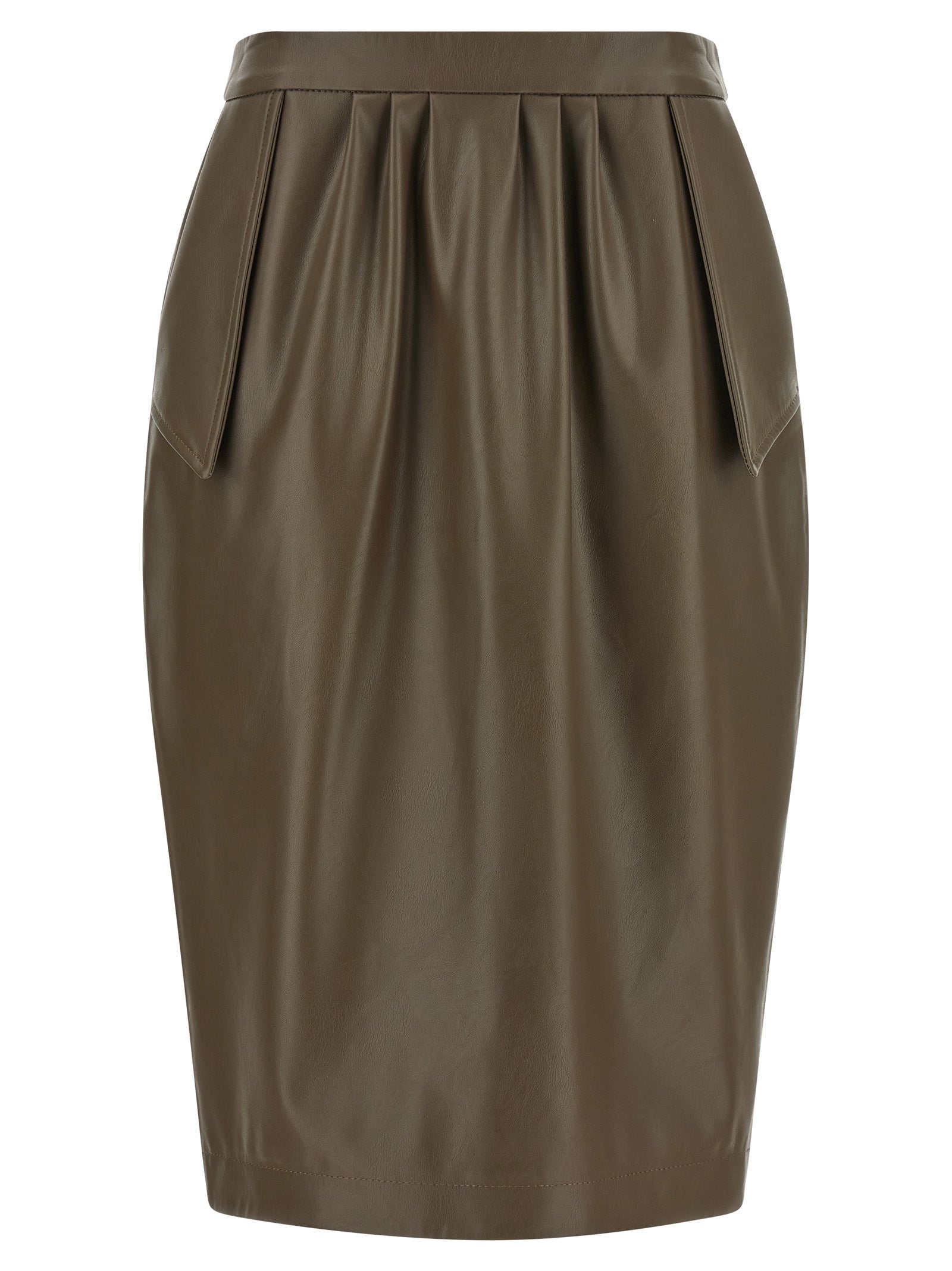 Brown Polyester Midi Skirt