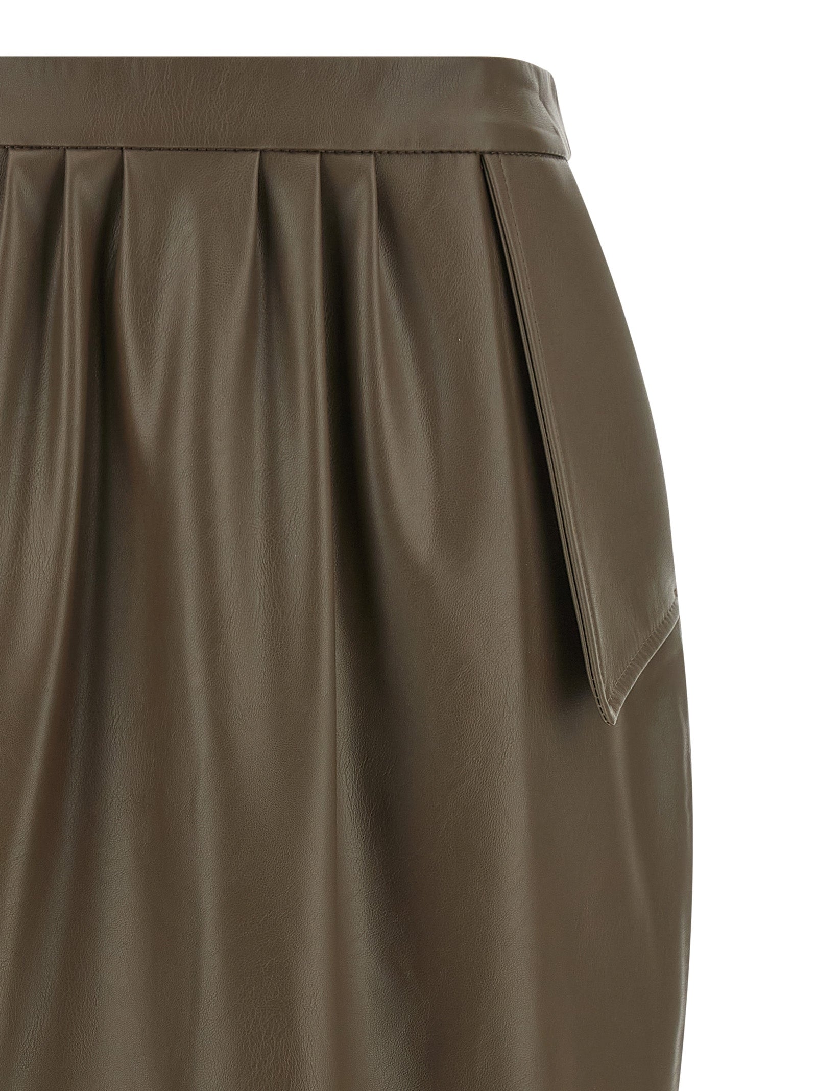 Brown Polyester Midi Skirt