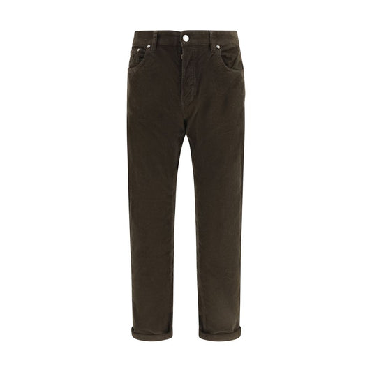Brown Cotton Casual Pants