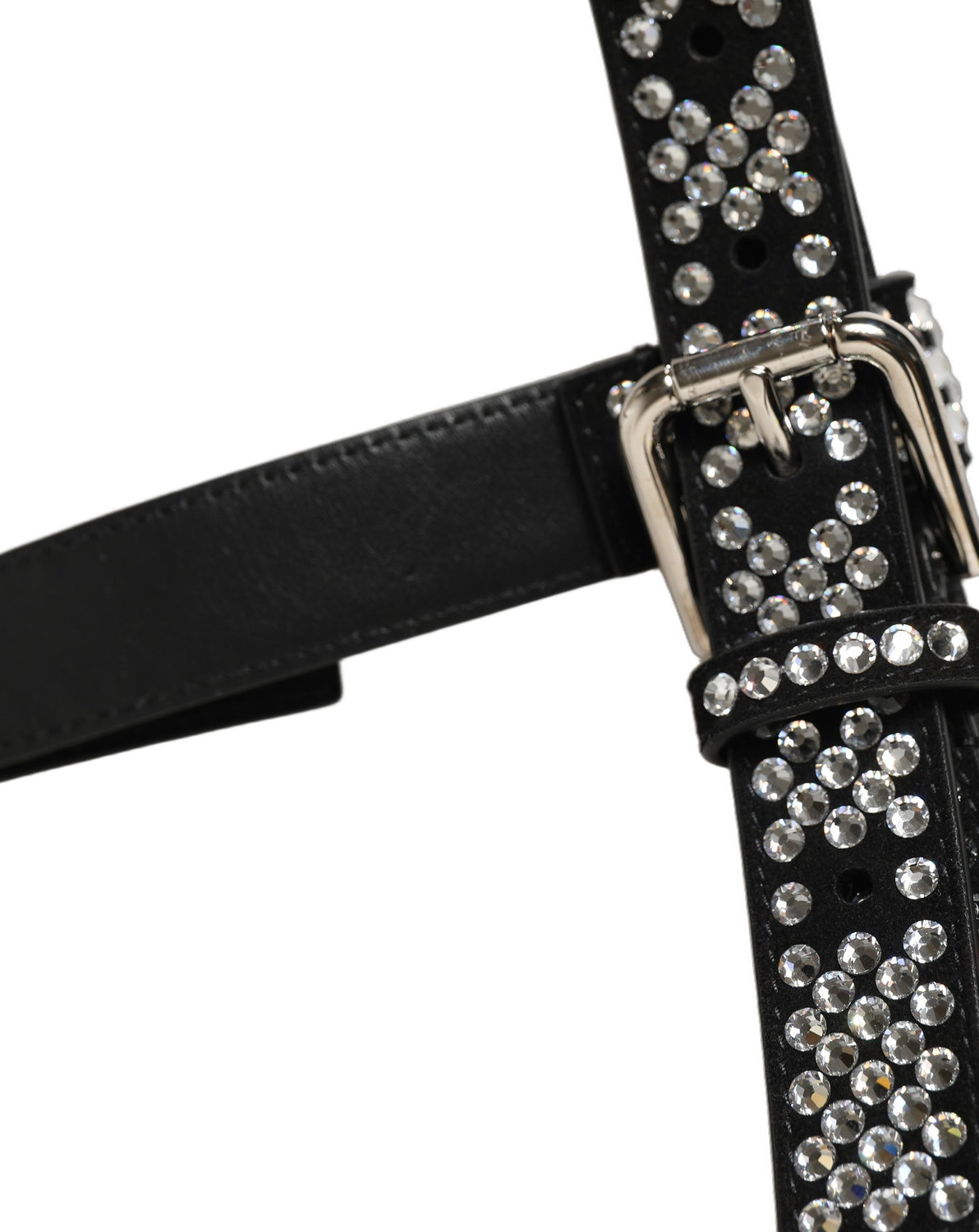 Black Leather Rhinestones Embellished Men Suspender