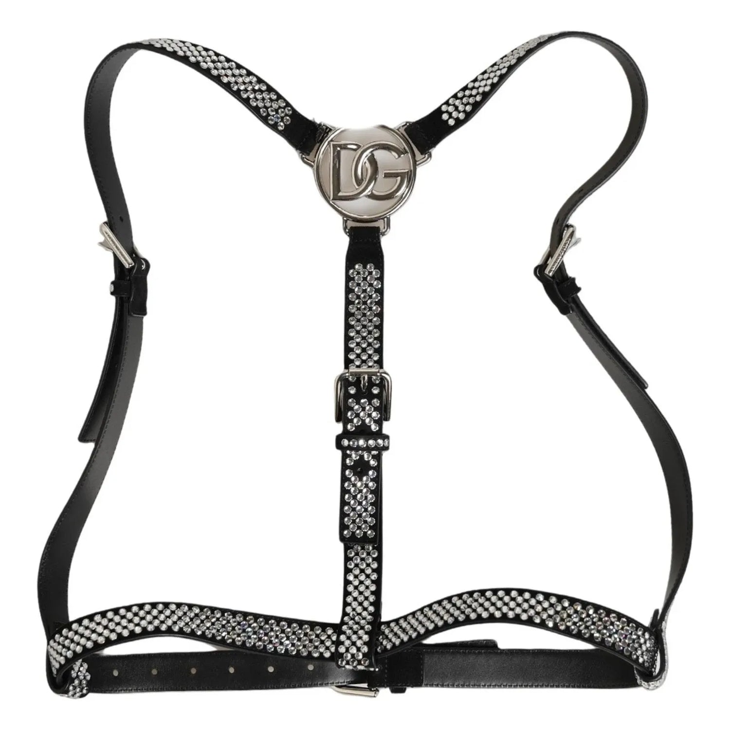 Black Leather Rhinestones Embellished Men Suspender