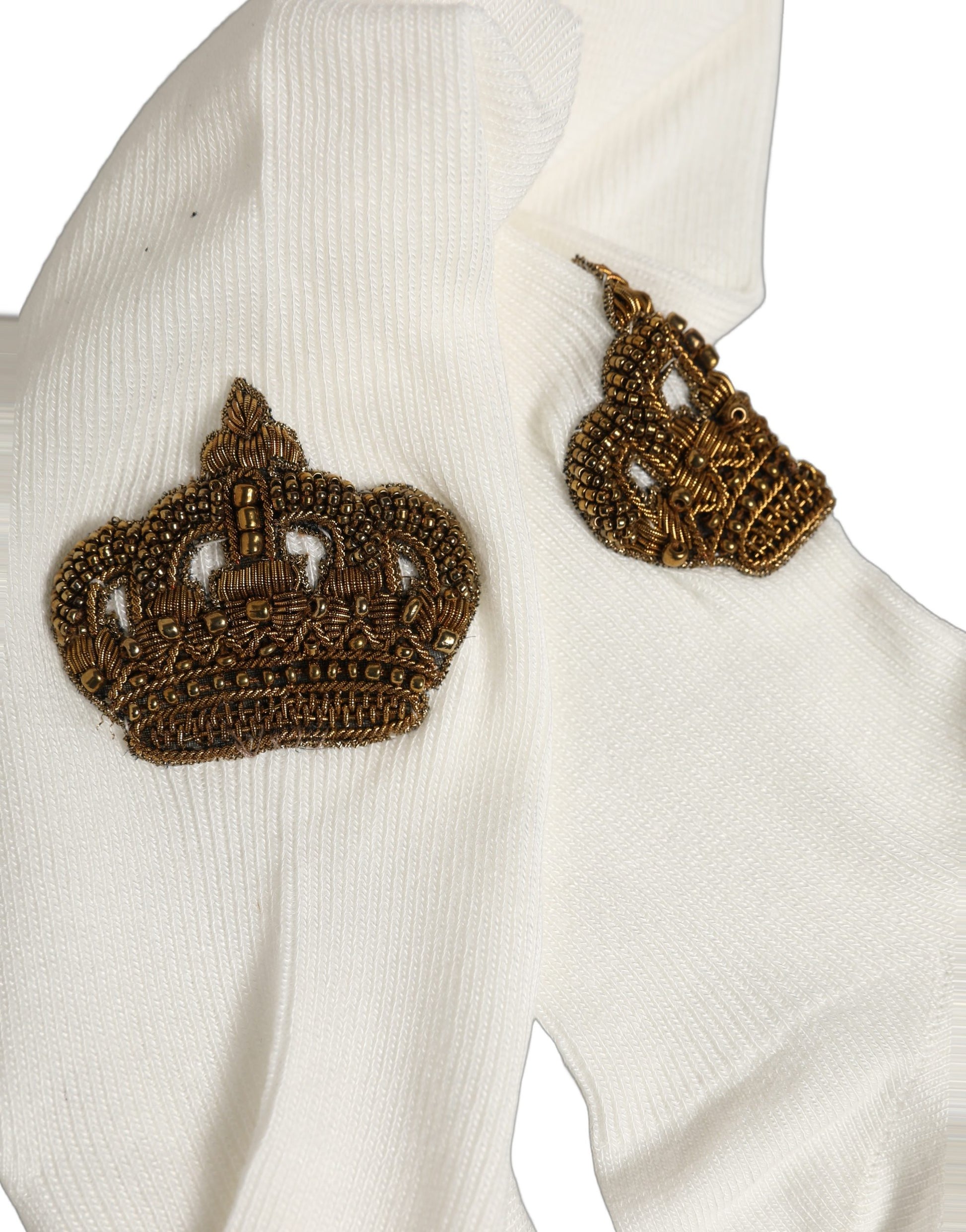 White Crown Embroidery Knee High Accessory Socks