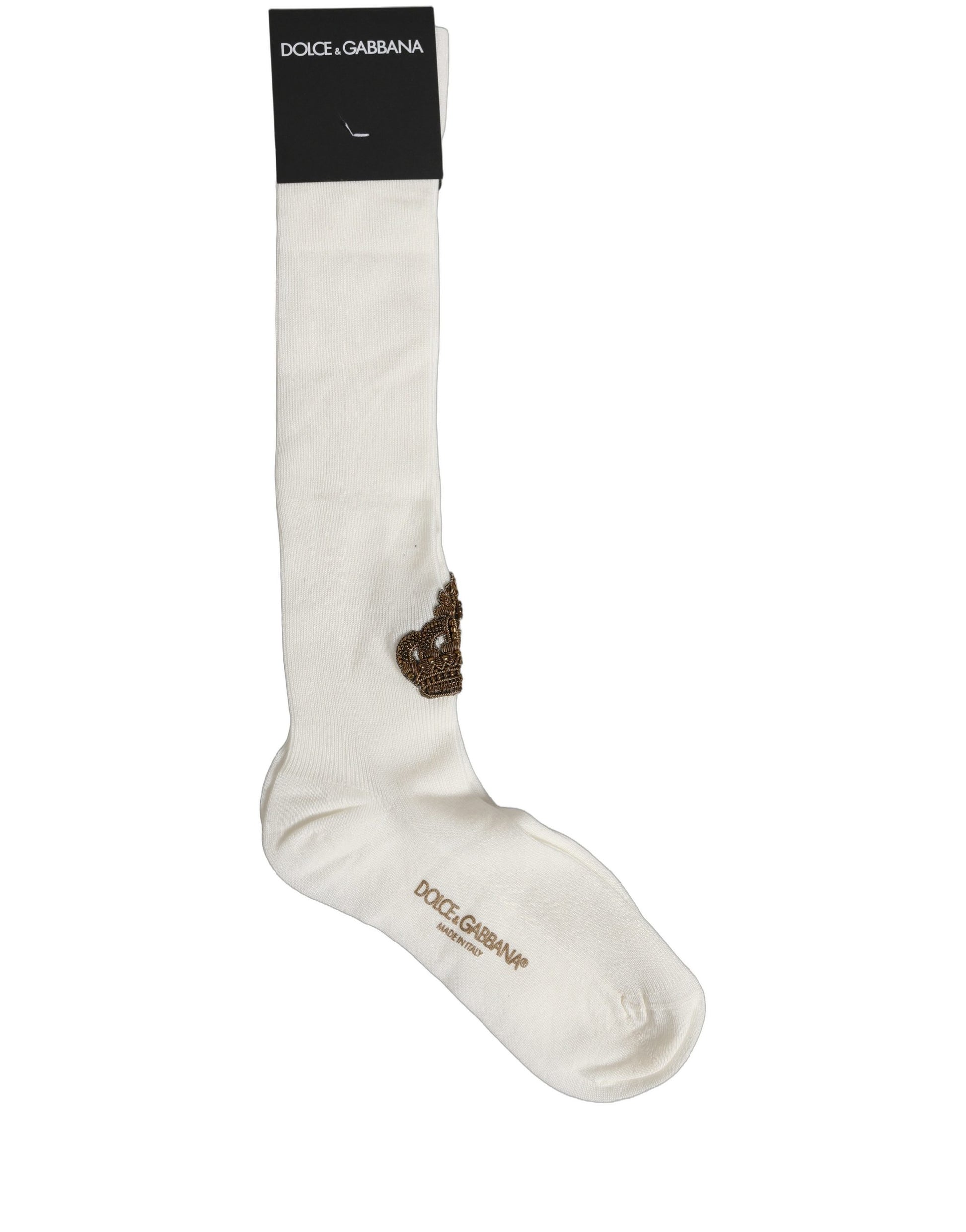 White Crown Embroidery Knee High Accessory Socks
