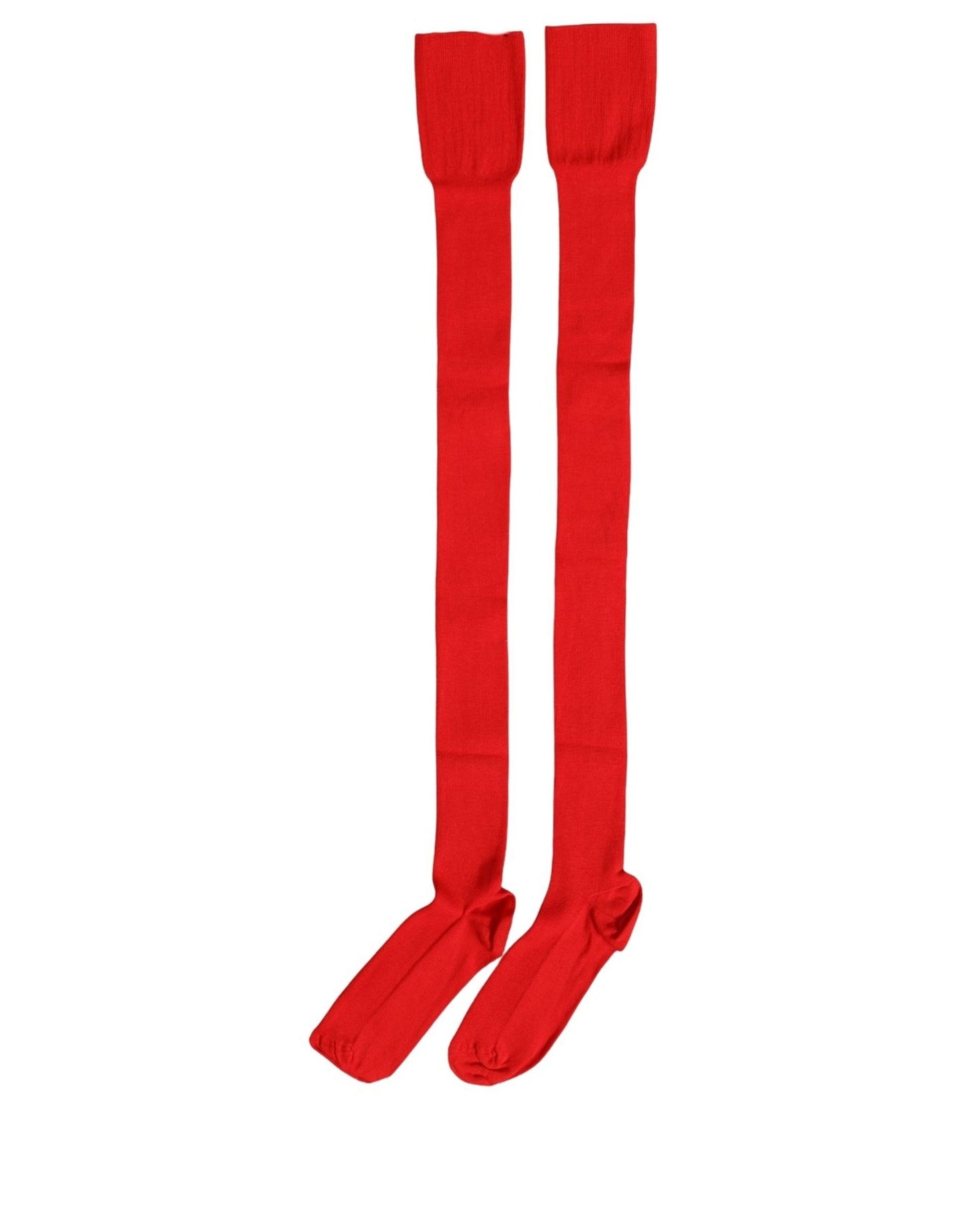 Men Red Logo Thigh High Ribbed Accessory Socks