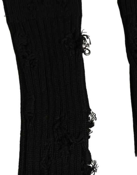 Black Cotton Distressed Mid Calf Accessory Socks