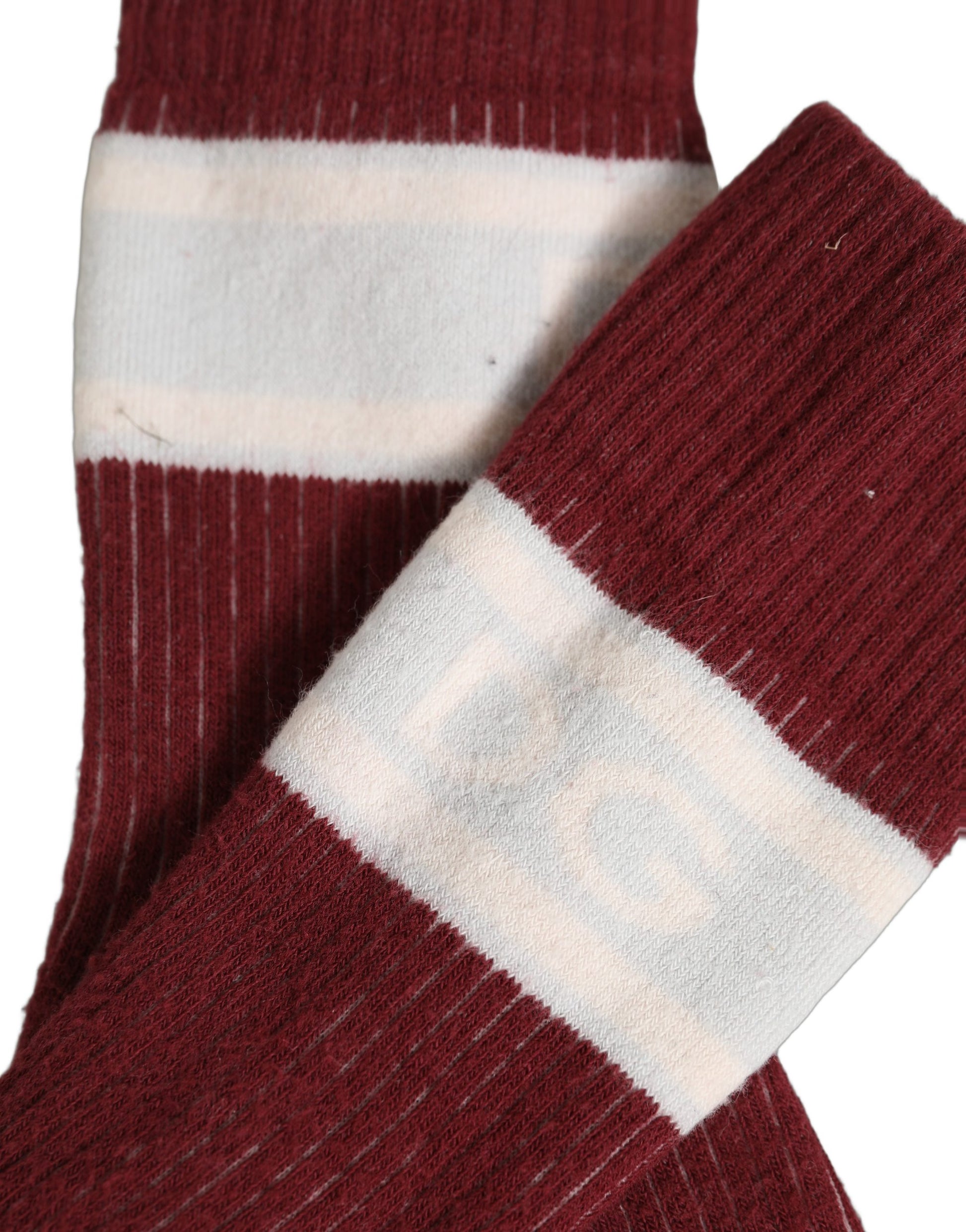 Burgundy White Stripes Cotton Mid Calf Accessory Socks