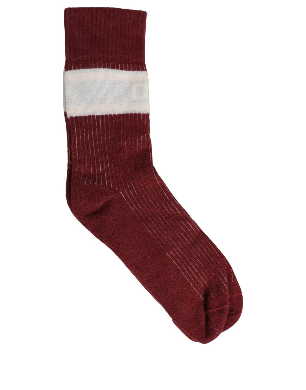 Burgundy White Stripes Cotton Mid Calf Accessory Socks
